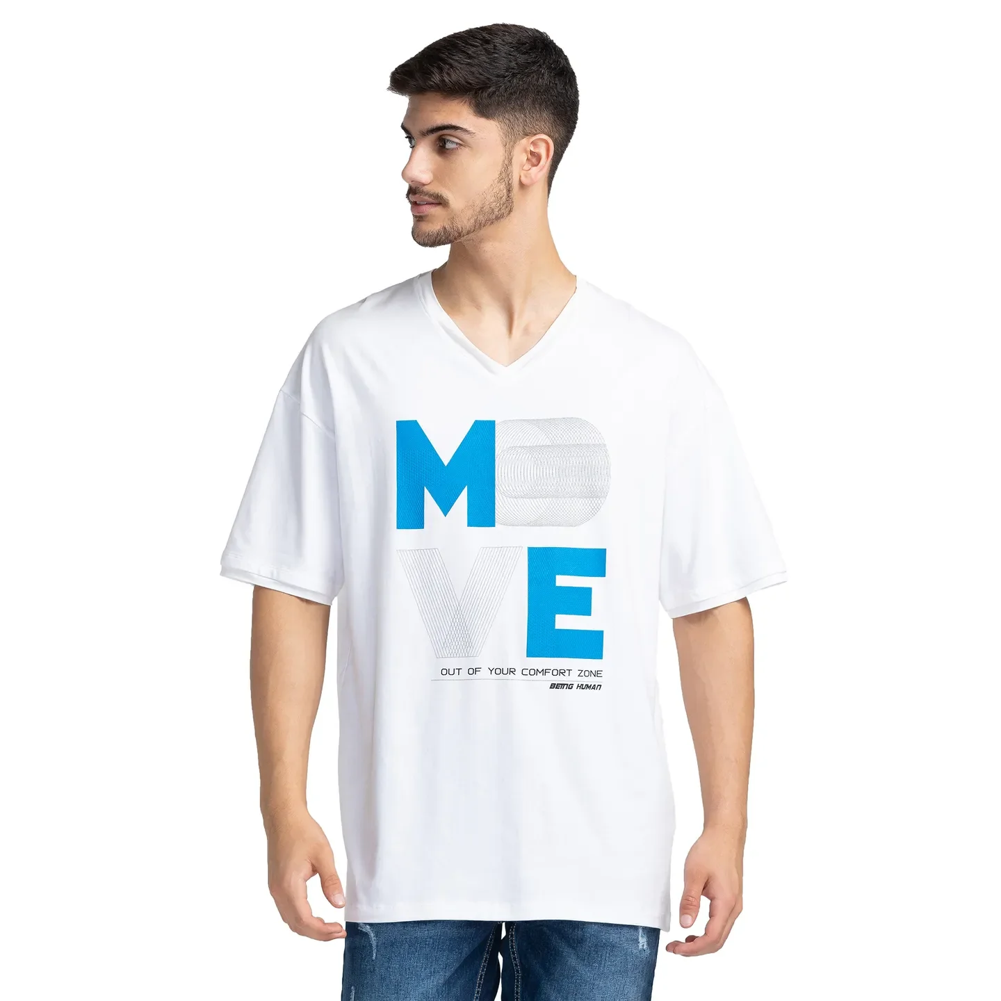 White Regular Fit Round Neck Men's T-Shirt by Being Human Clothing