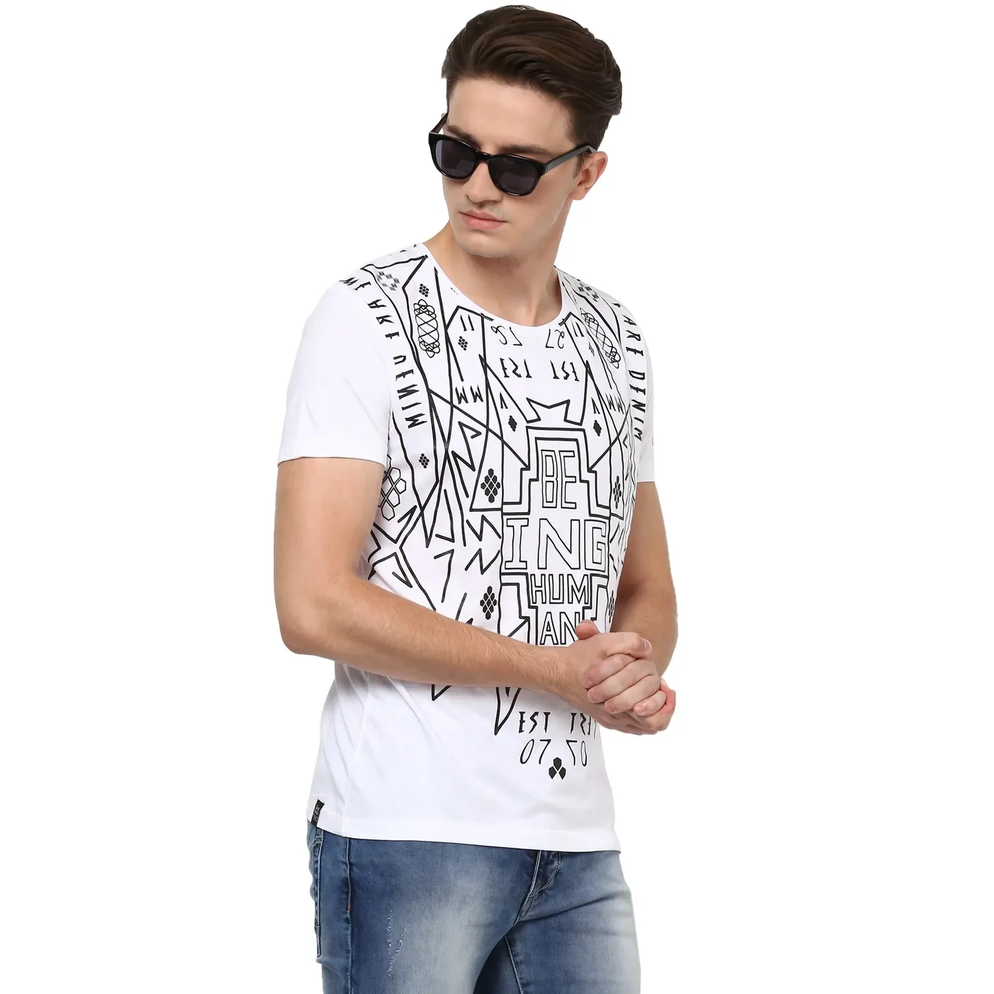 White Regular Fit Men's Short Sleeves T-Shirt by Being Human Clothing