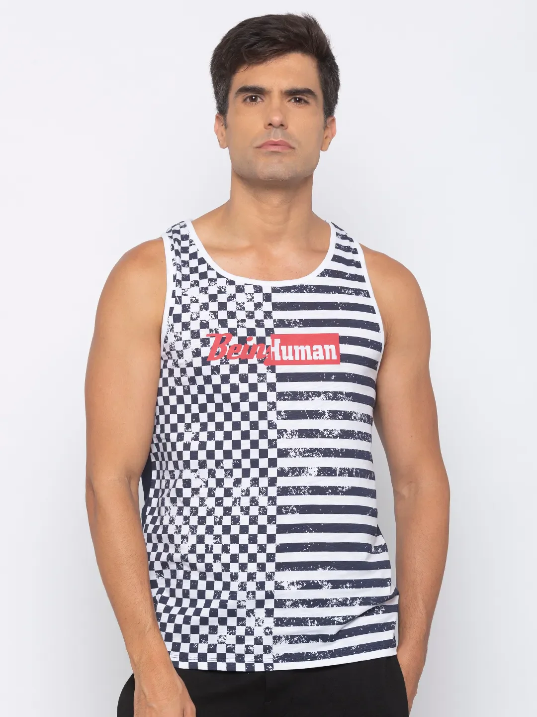 White Regular Fit Men's Sleevesles T-Shirt by Being Human Clothing