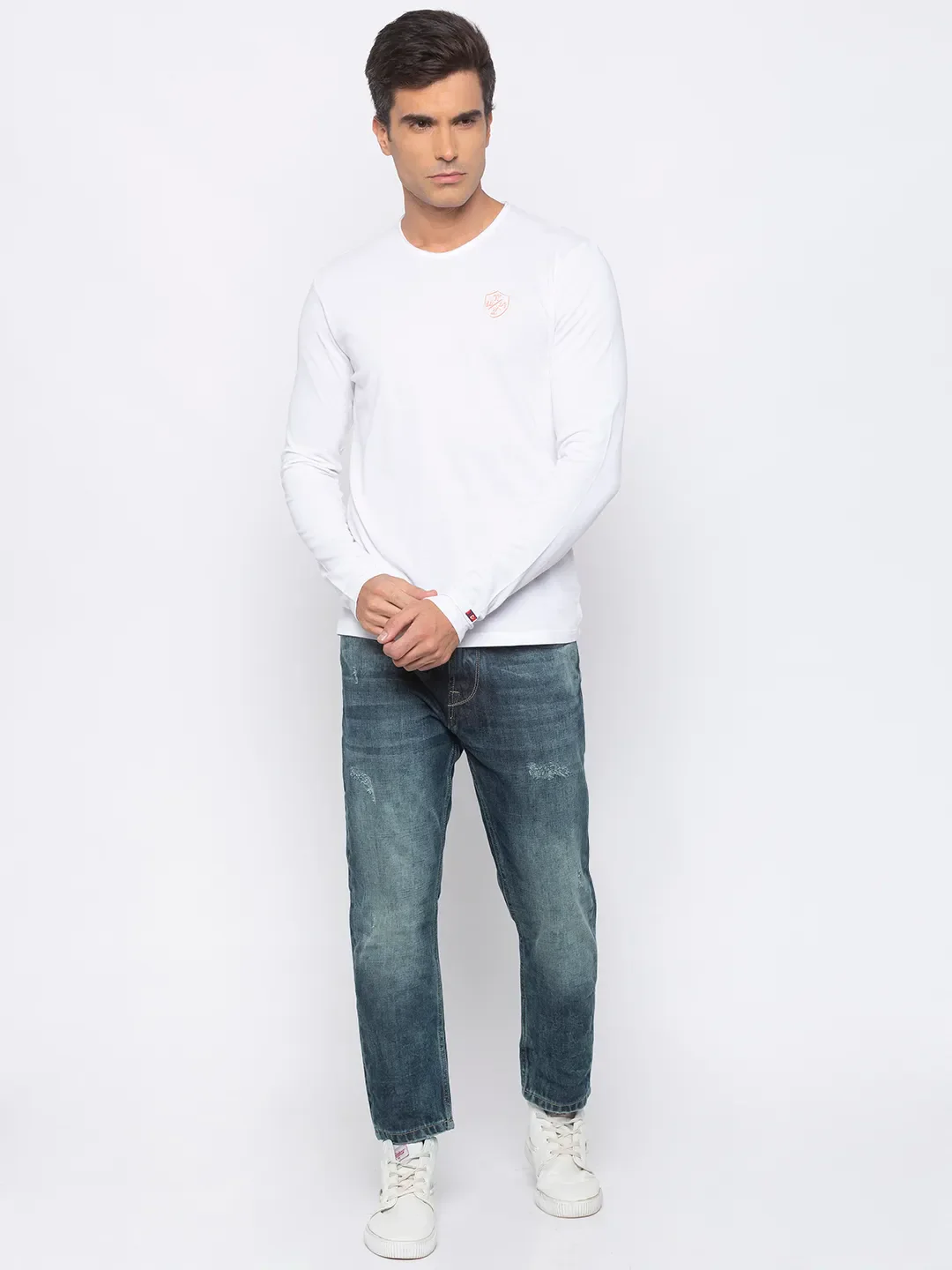 White Regular Fit Men's Long Sleeves T-Shirt by Being Human Clothing - Image 5