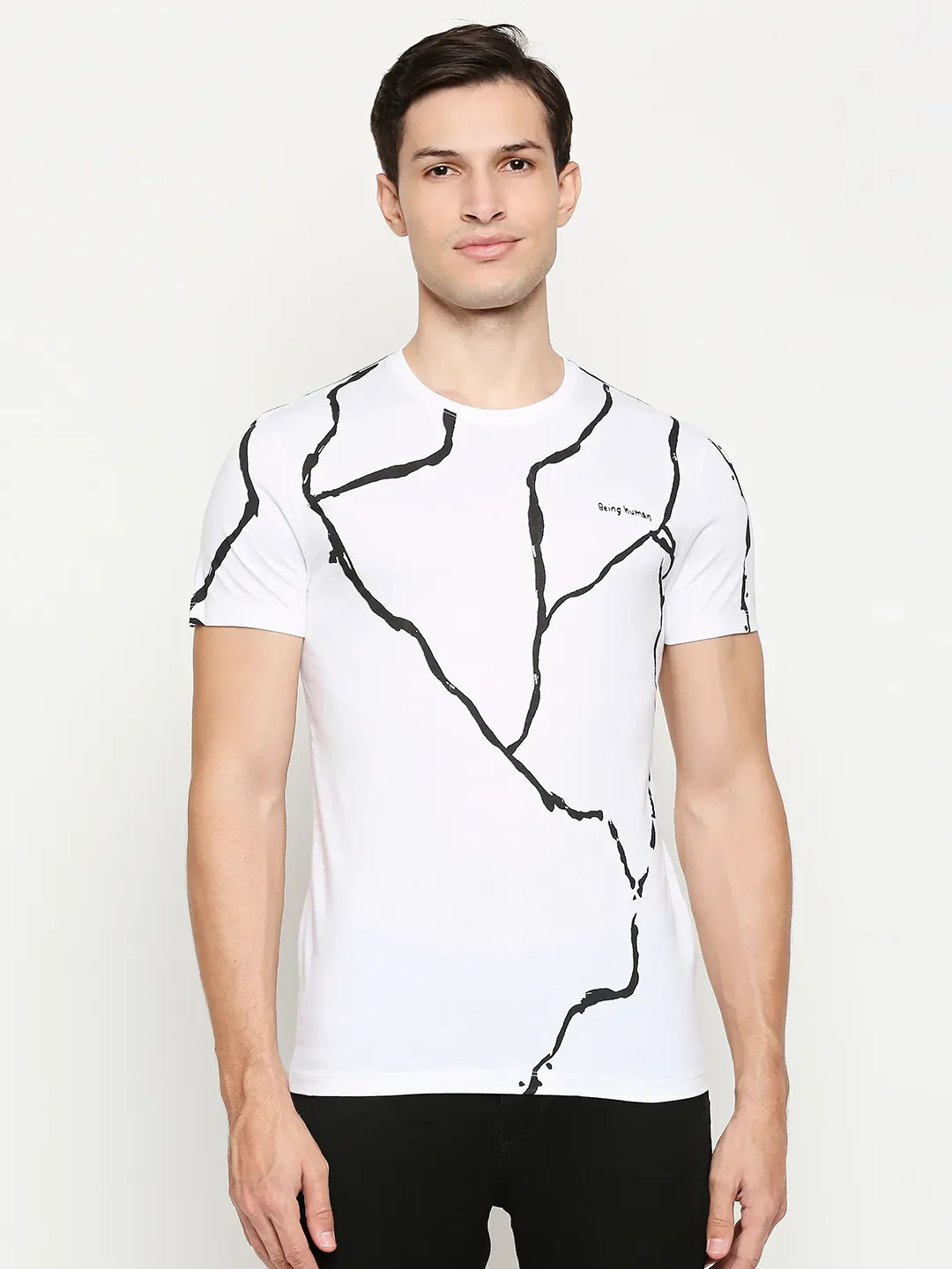 White Regular Fit Men's Short Sleeves T-Shirt by Being Human Clothing