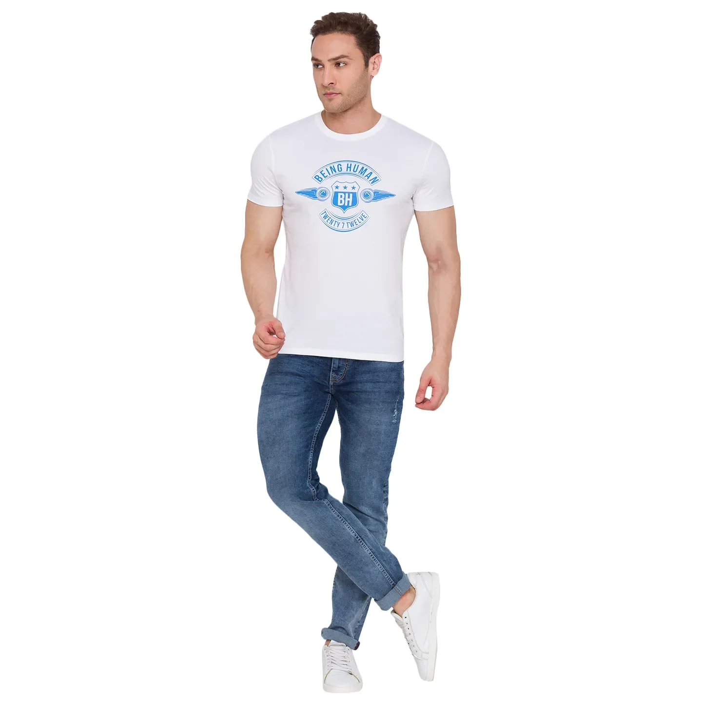 White Regular Fit Men's Short Sleeves T-Shirt by Being Human Clothing - Image 5