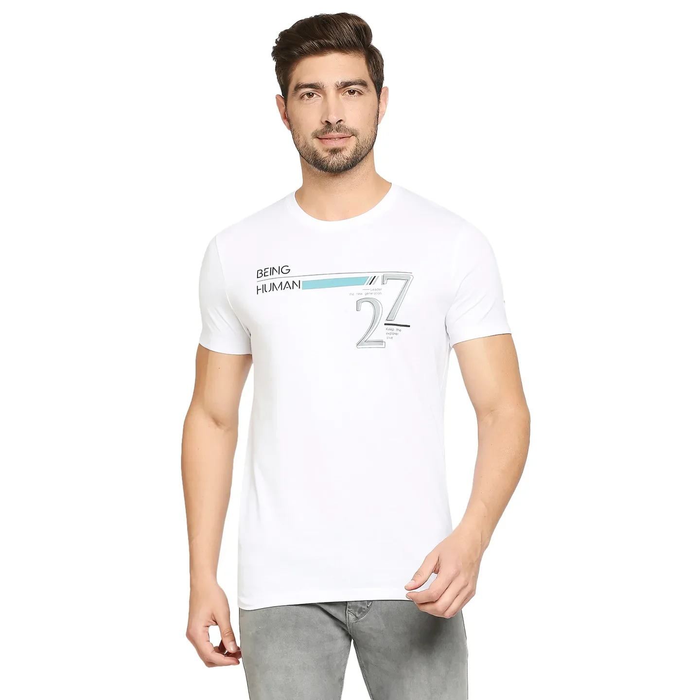 White Regular Fit Men's Short Sleeves T-Shirt by Being Human Clothing
