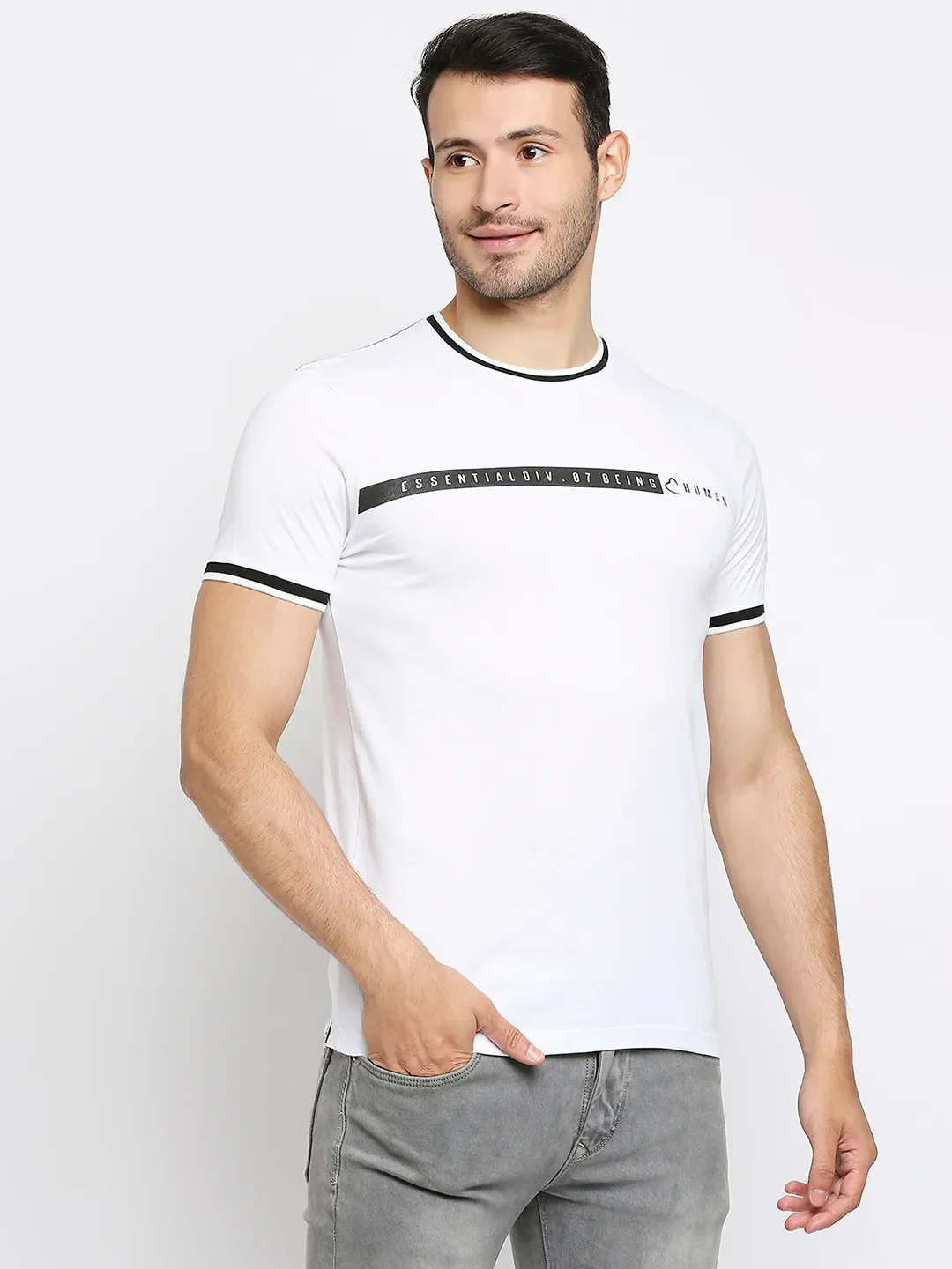 White Regular Fit Men's Short Sleeves T-Shirt by Being Human Clothing - Image 9