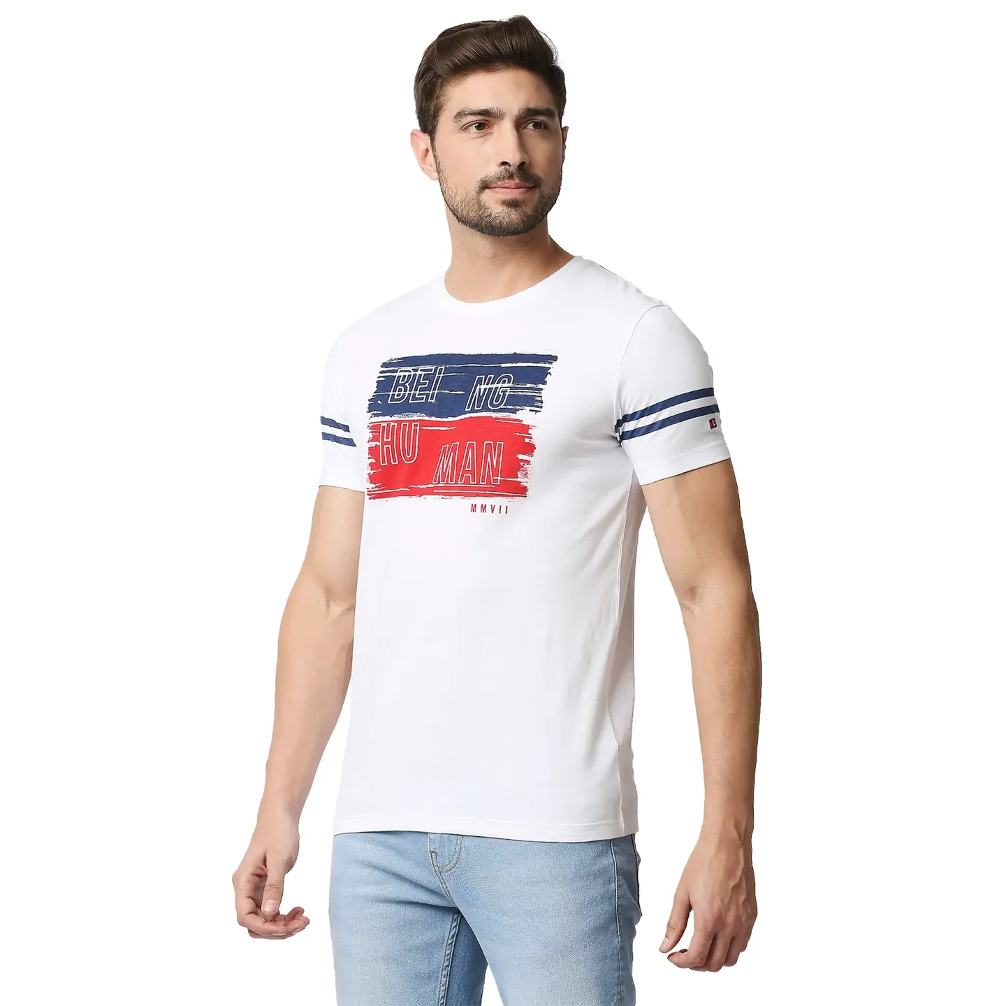 White Regular Fit Men's Short Sleeves T-Shirt by Being Human Clothing - Image 2