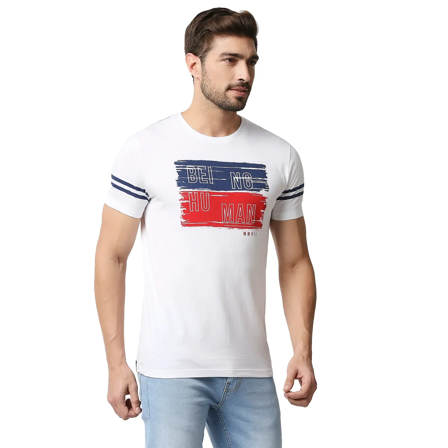 White Regular Fit Men's Short Sleeves T-Shirt by Being Human Clothing - Image 3