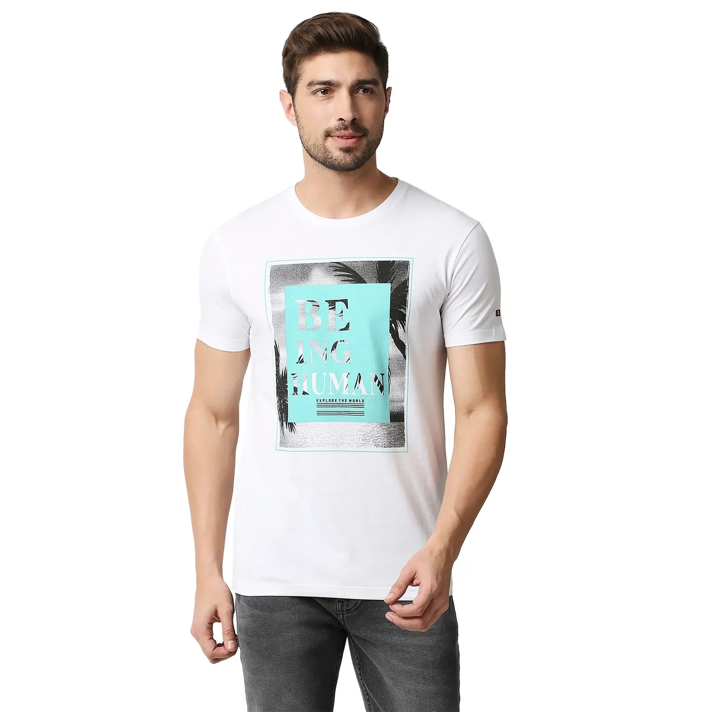 White Regular Fit Men's Short Sleeves T-Shirt by Being Human Clothing