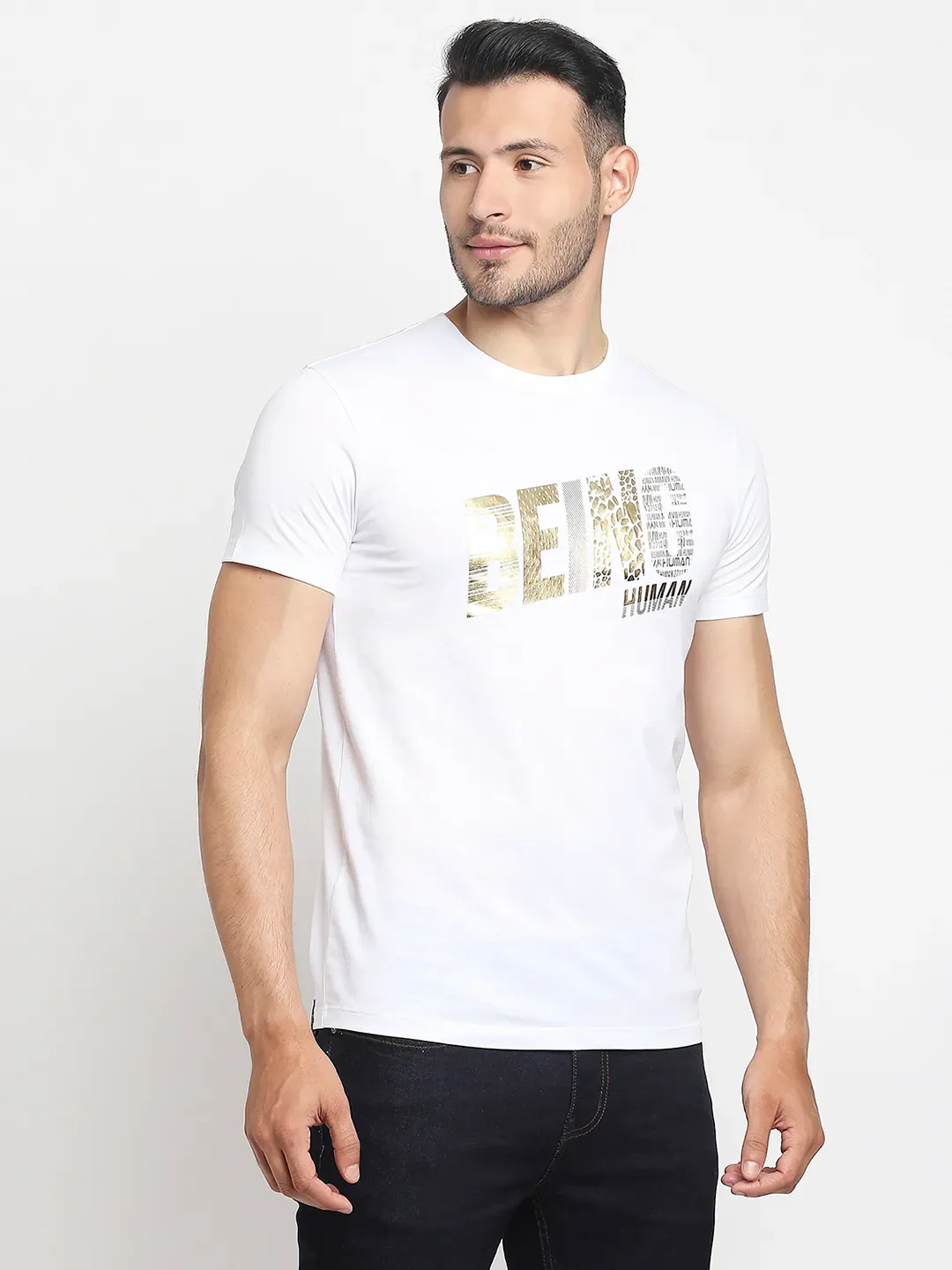 White Regular Fit Men's Short Sleeves T-Shirt by Being Human Clothing - Image 4