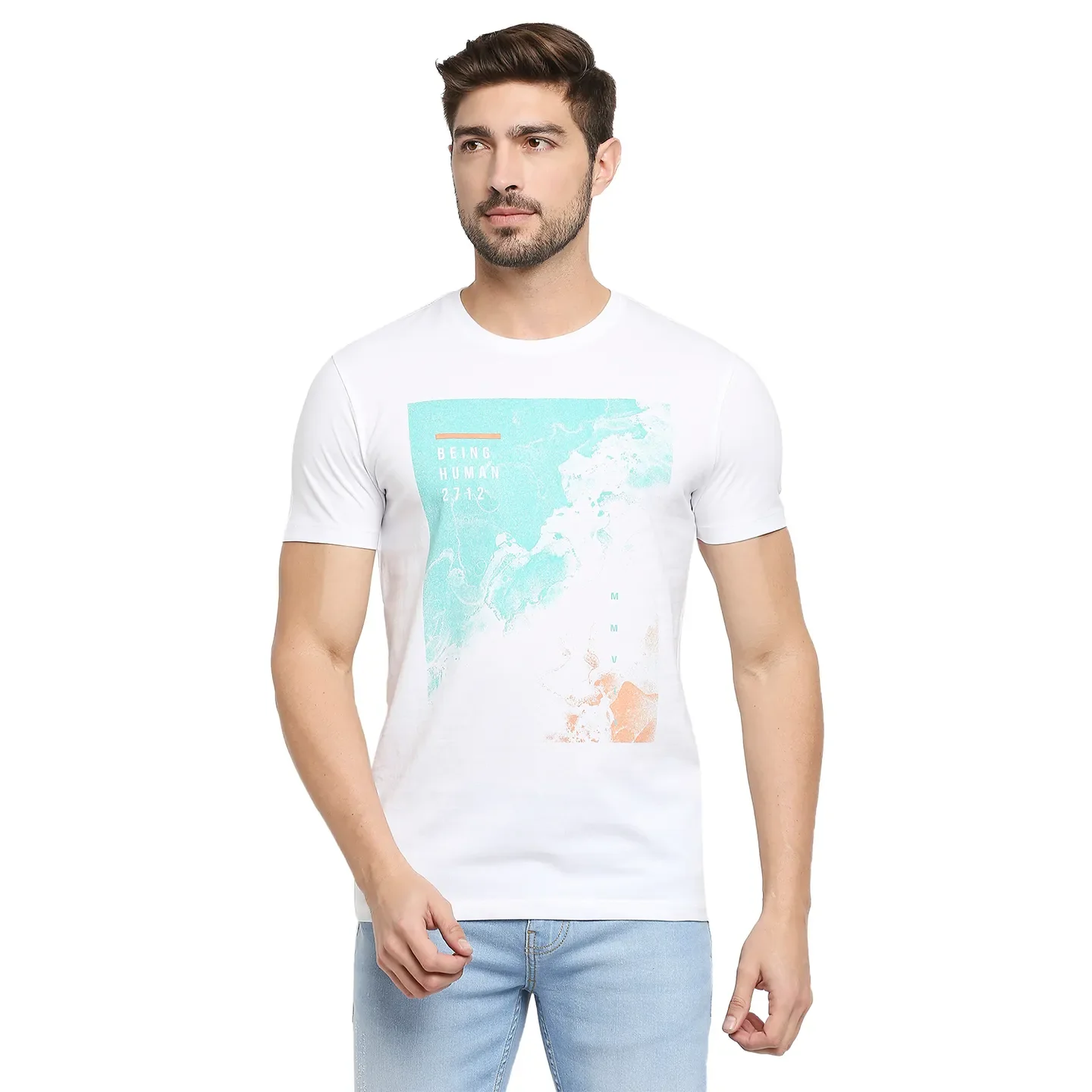 White Regular Fit Men's Short Sleeves T-Shirt by Being Human Clothing