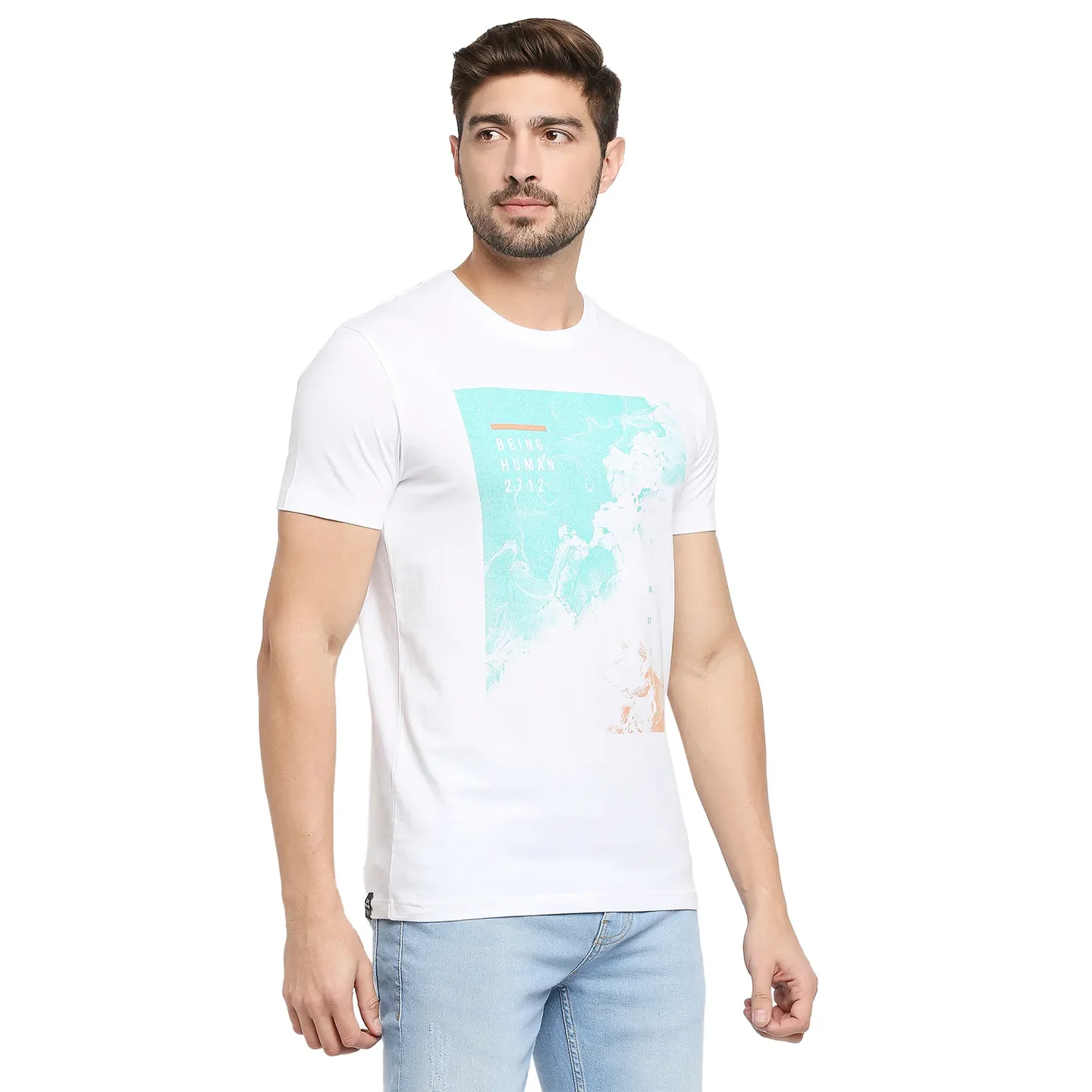 White Regular Fit Men's Short Sleeves T-Shirt by Being Human Clothing - Image 3