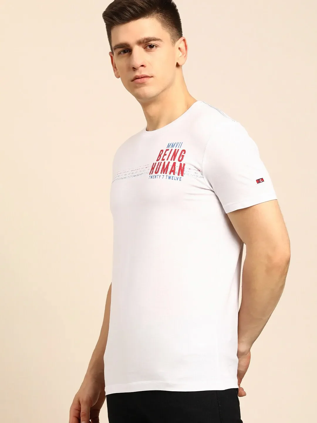 White Regular Fit Men's Short Sleeves T-Shirt by Being Human Clothing - Image 2