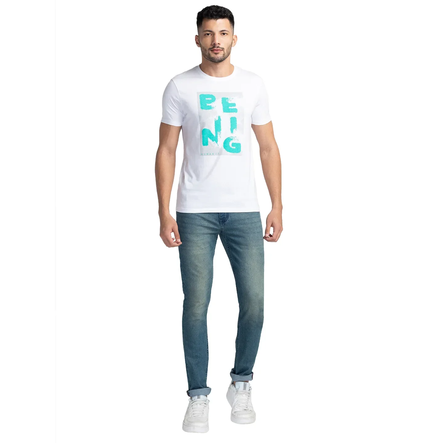 White Regular Fit Men's Short Sleeves T-Shirt by Being Human Clothing - Image 2