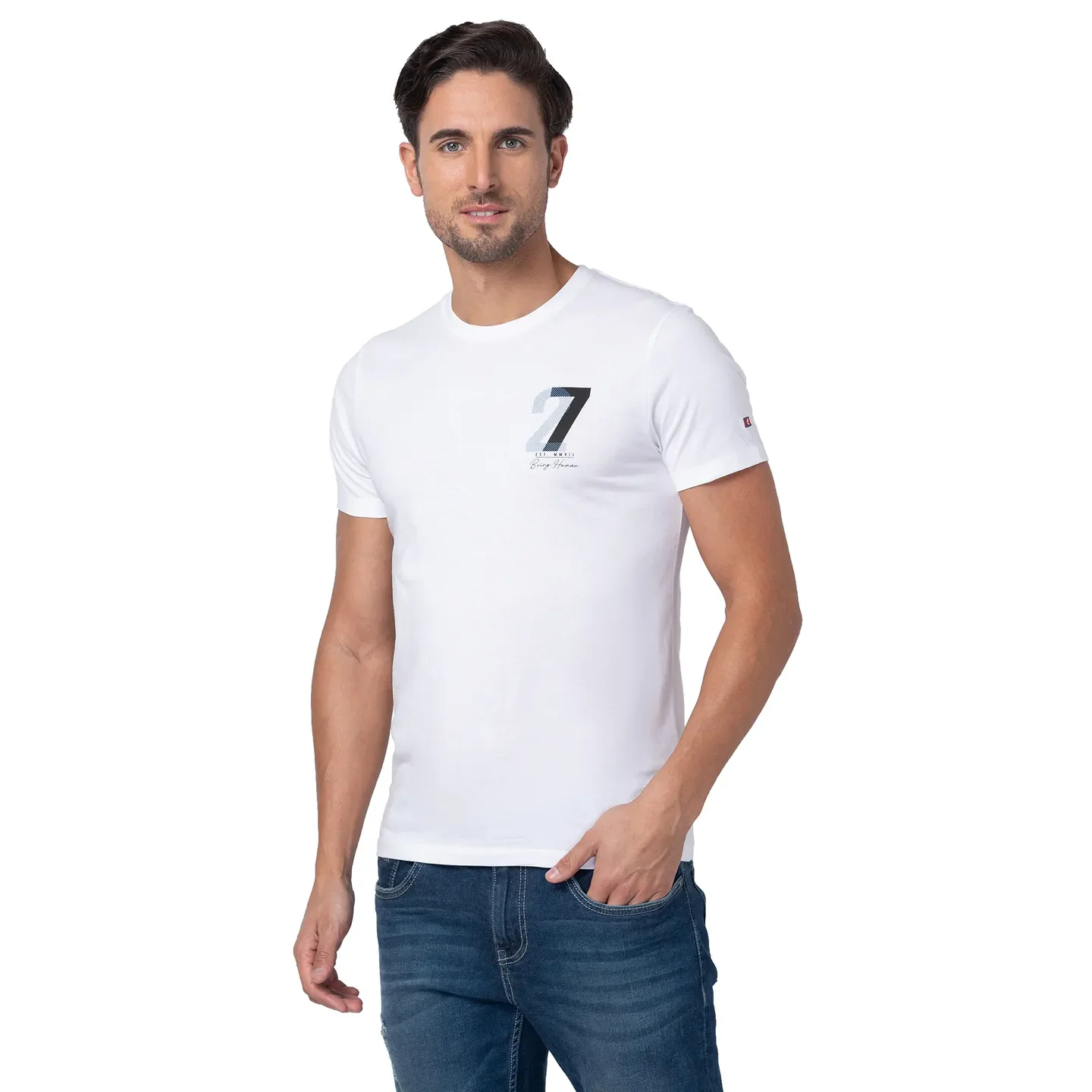 White Regular Fit Men's Short Sleeves T-Shirt by Being Human Clothing - Image 2