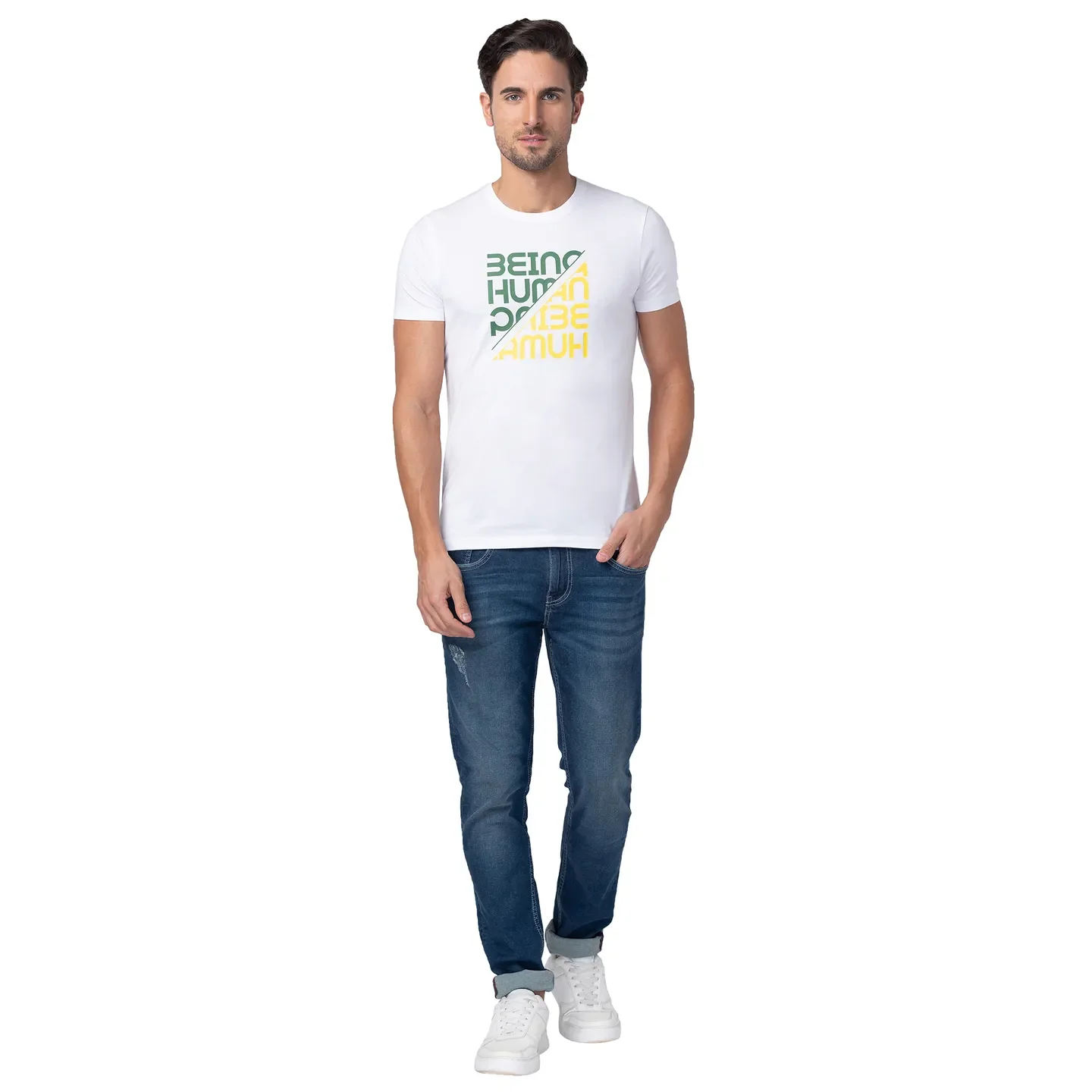White Regular Fit Men's Short Sleeves T-Shirt by Being Human Clothing - Image 5