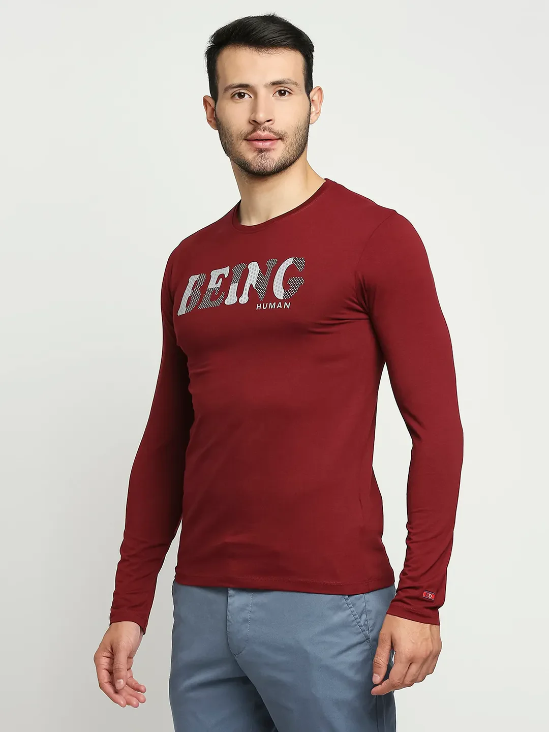 Red Regular Fit Men's Long Sleeves T-Shirt by Being Human Clothing - Image 2