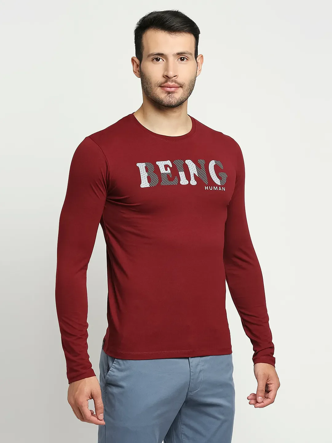 Red Regular Fit Men's Long Sleeves T-Shirt by Being Human Clothing - Image 9