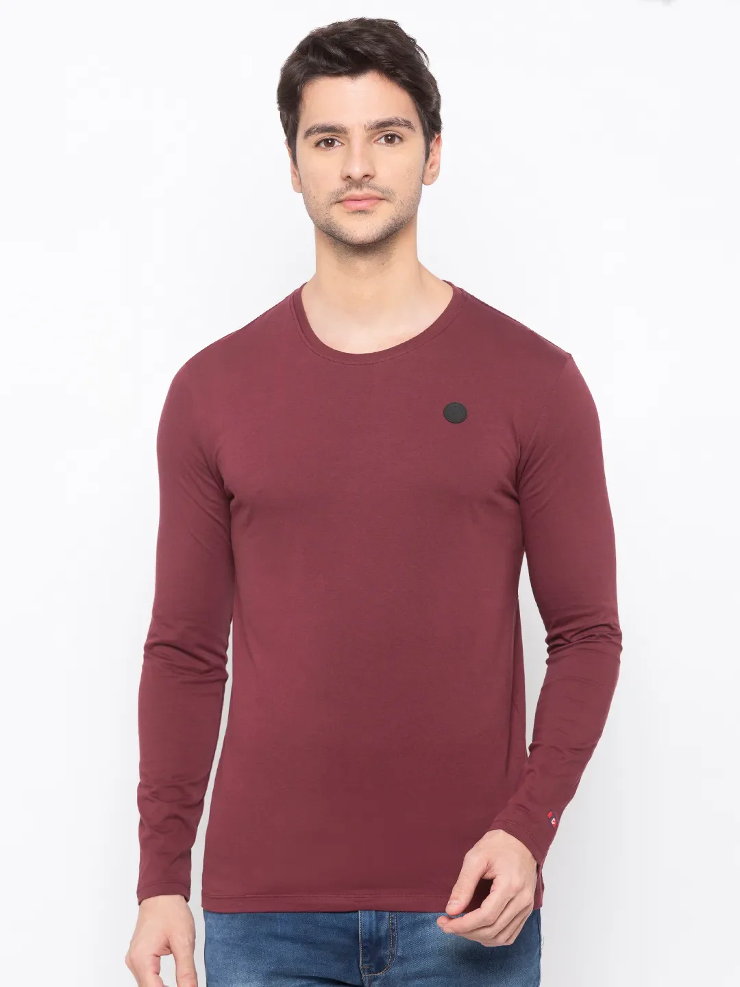 Red Regular Fit Men's Long Sleeves T-Shirt by Being Human Clothing