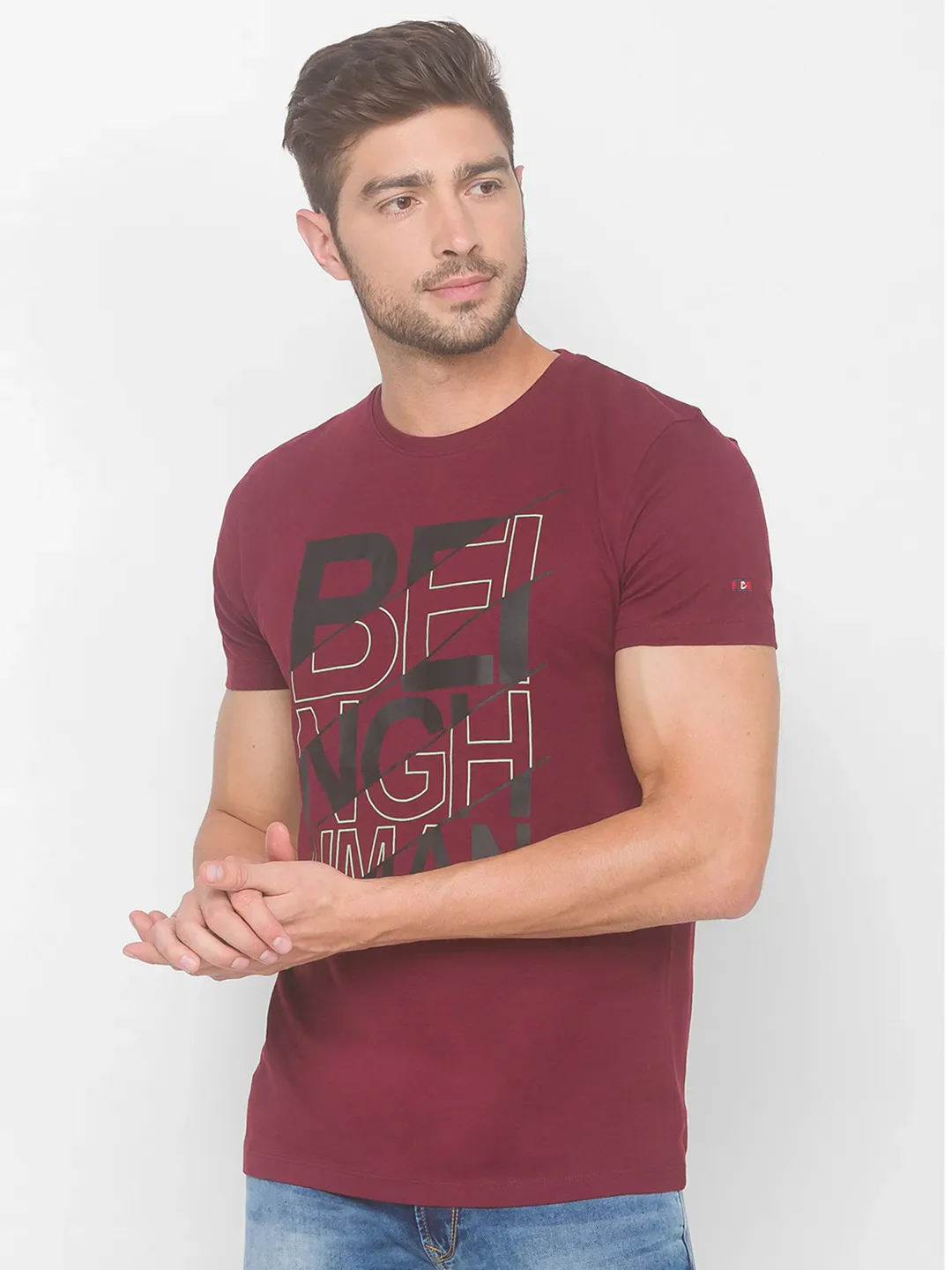 Red Regular Fit Men's Short Sleeves T-Shirt by Being Human Clothing - Image 2