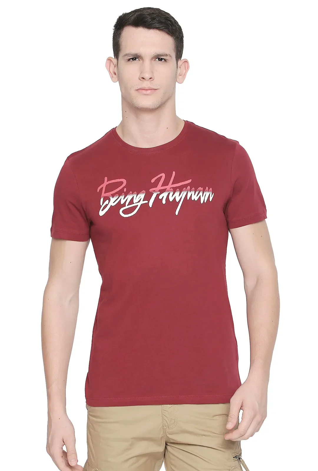 Red Regular Fit Men's Short Sleeves T-Shirt by Being Human Clothing