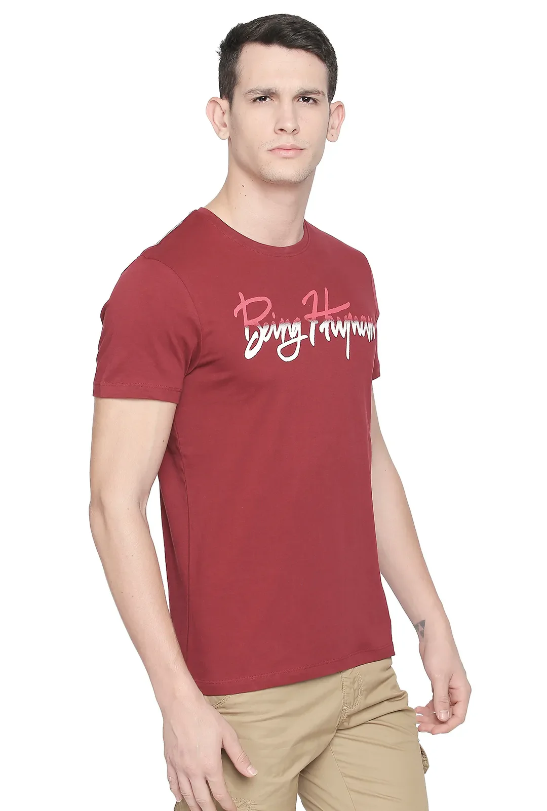 Red Regular Fit Men's Short Sleeves T-Shirt by Being Human Clothing - Image 2