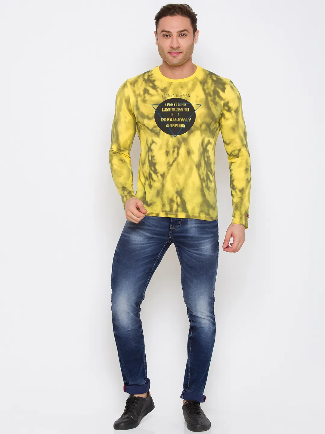 Yellow Regular Fit Round Neck Men's T-Shirt by Being Human Clothing - Image 8
