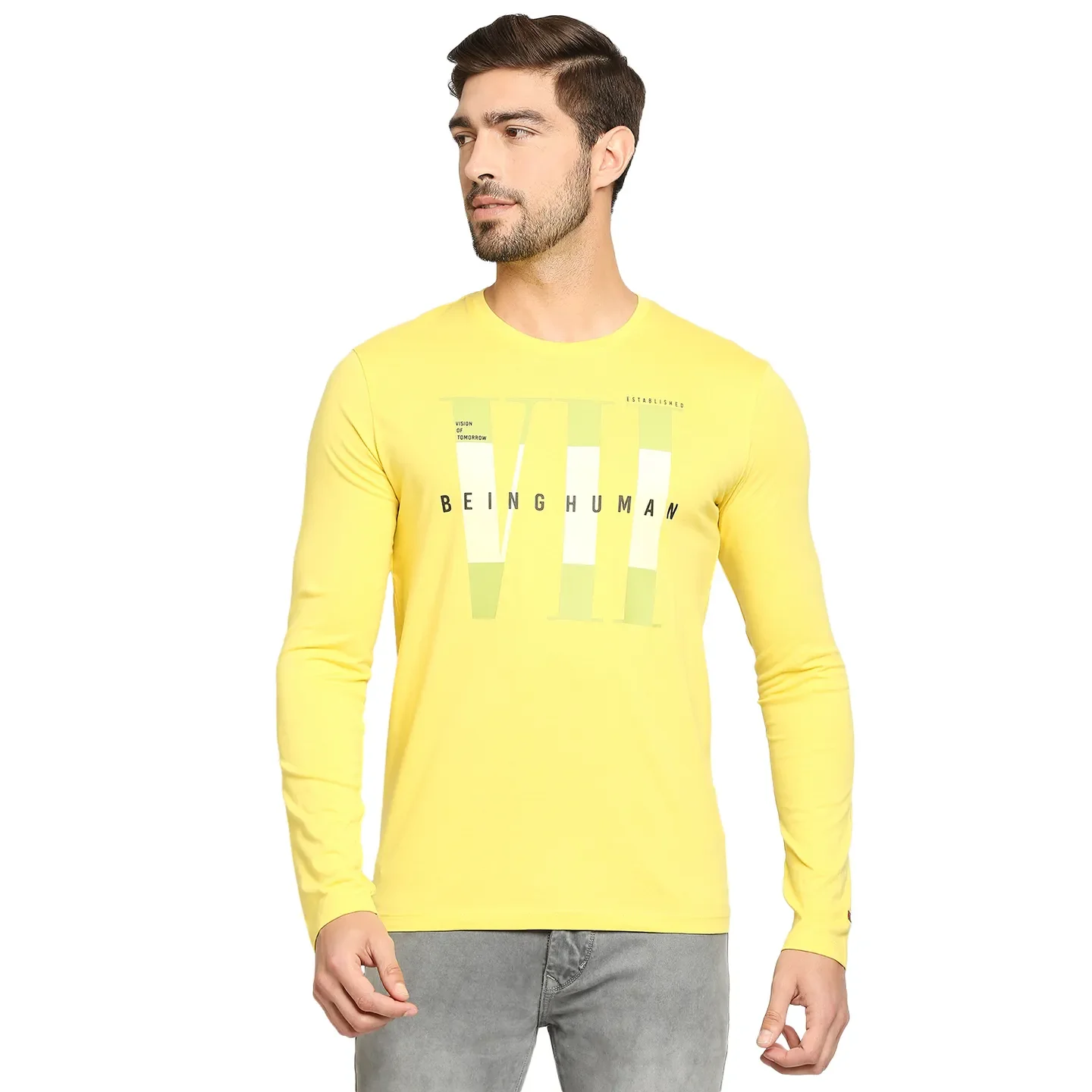 Yellow Regular Fit Men's Long Sleeves T-Shirt by Being Human Clothing