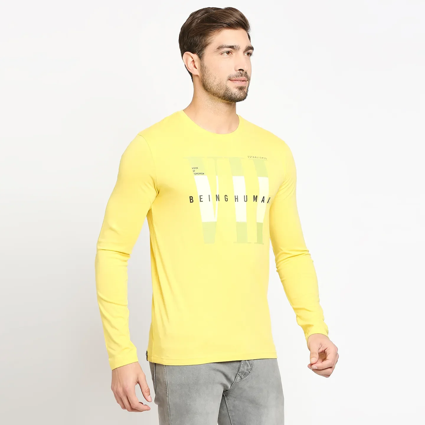 Yellow Regular Fit Men's Long Sleeves T-Shirt by Being Human Clothing - Image 3