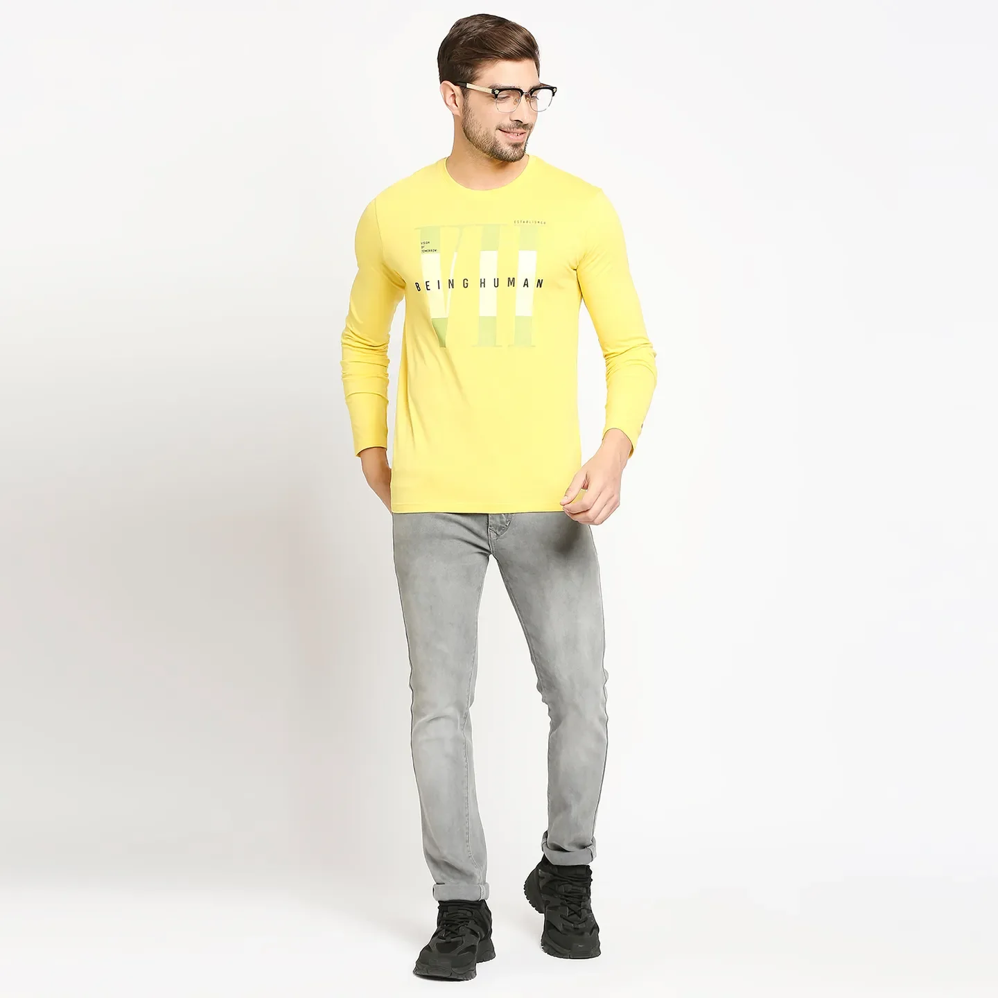 Yellow Regular Fit Men's Long Sleeves T-Shirt by Being Human Clothing - Image 6