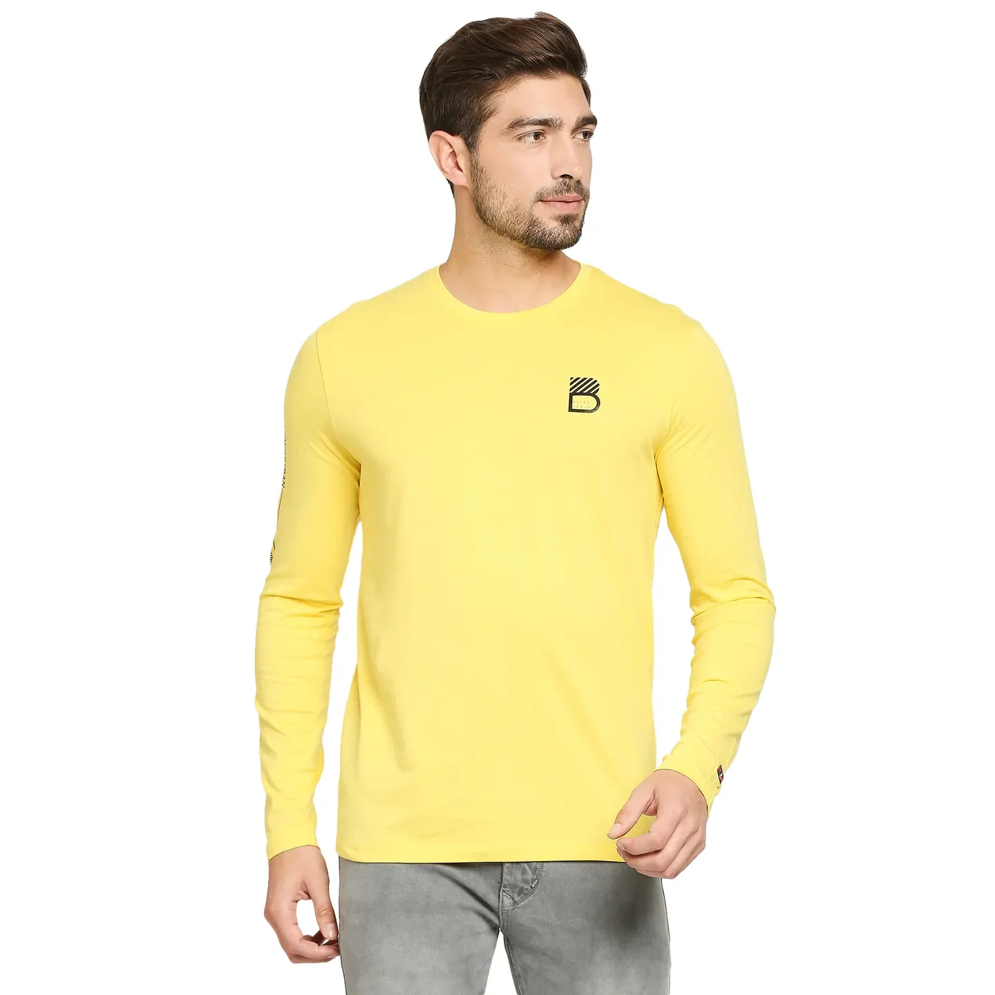Yellow Regular Fit Men's Long Sleeves T-Shirt by Being Human Clothing