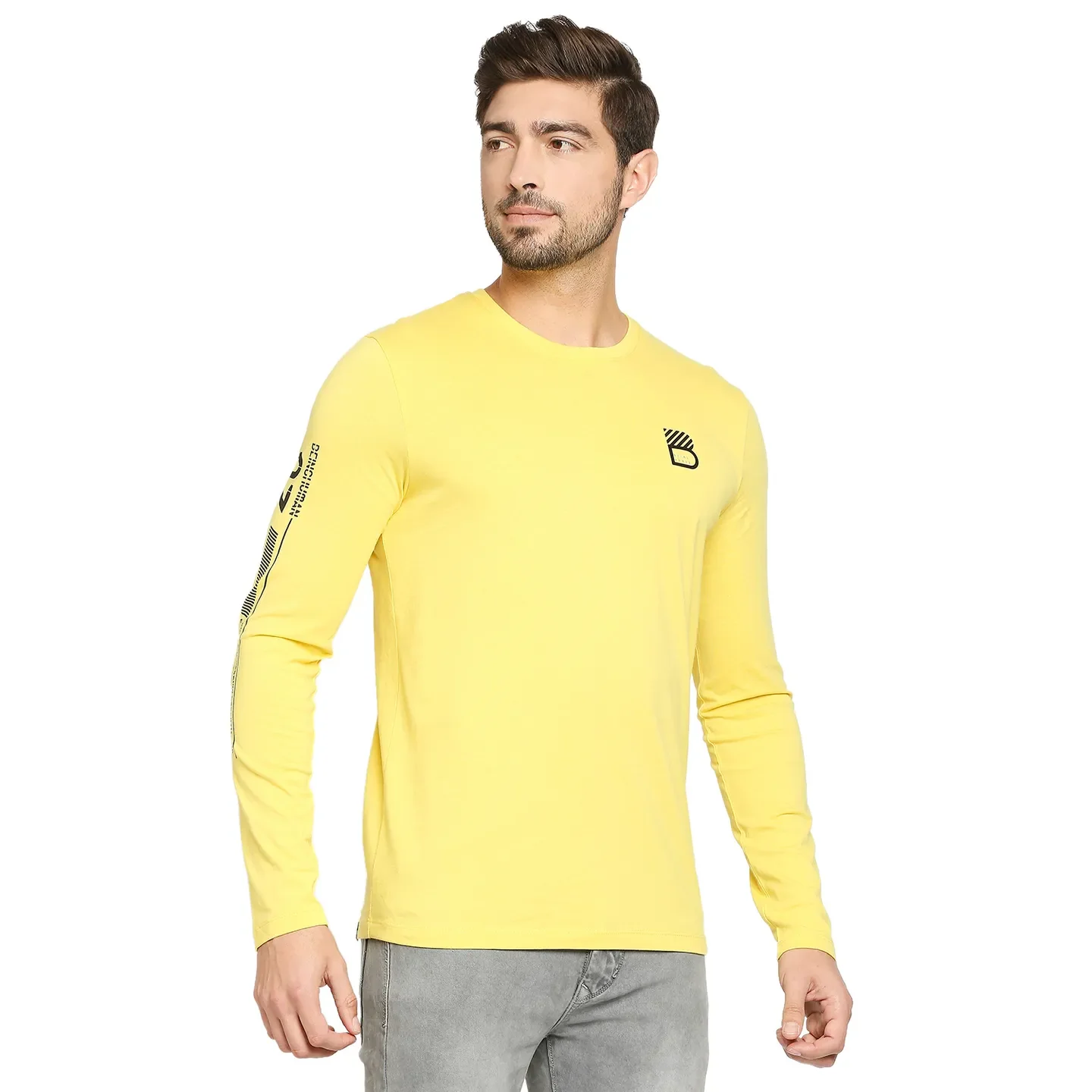 Yellow Regular Fit Men's Long Sleeves T-Shirt by Being Human Clothing - Image 5