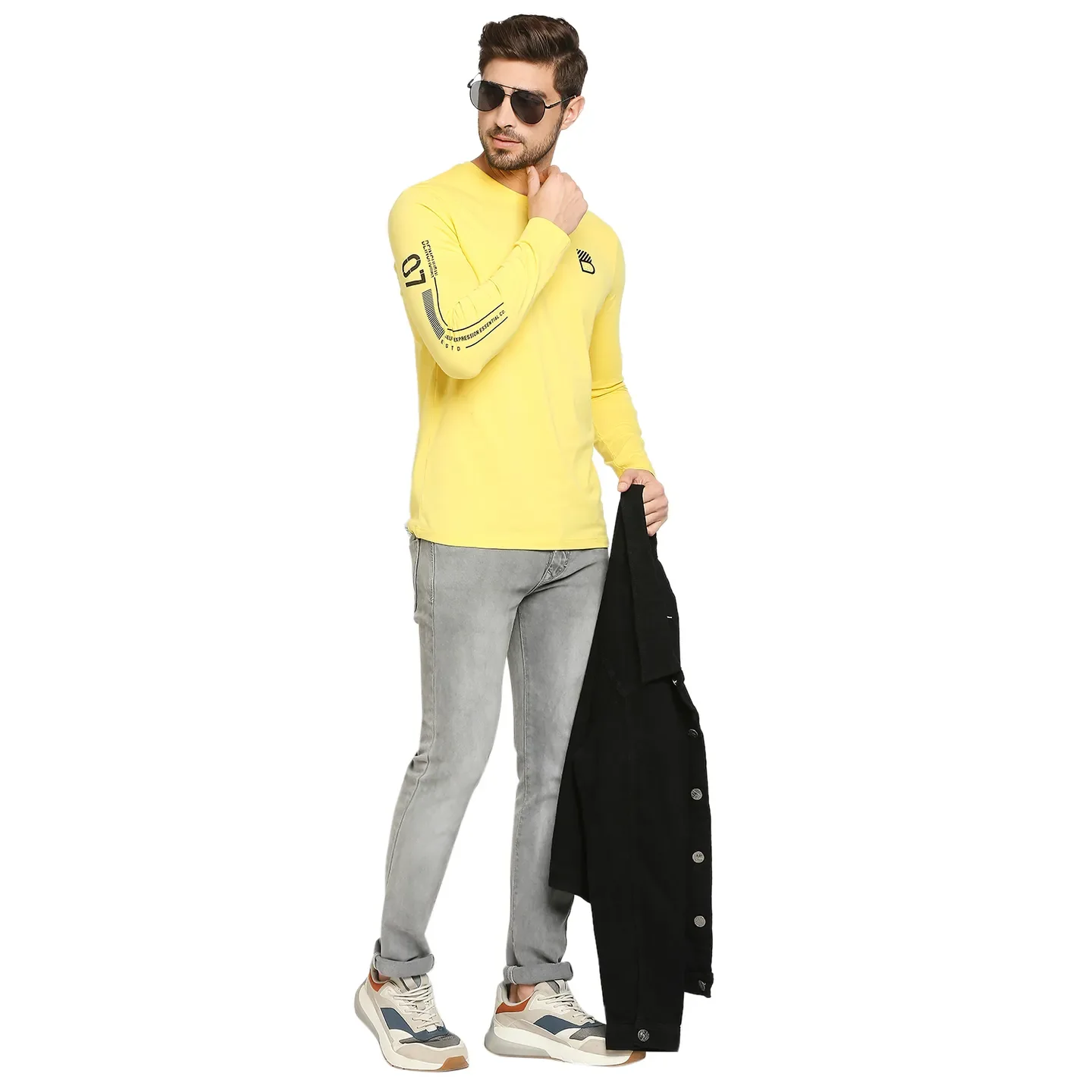 Yellow Regular Fit Men's Long Sleeves T-Shirt by Being Human Clothing - Image 6