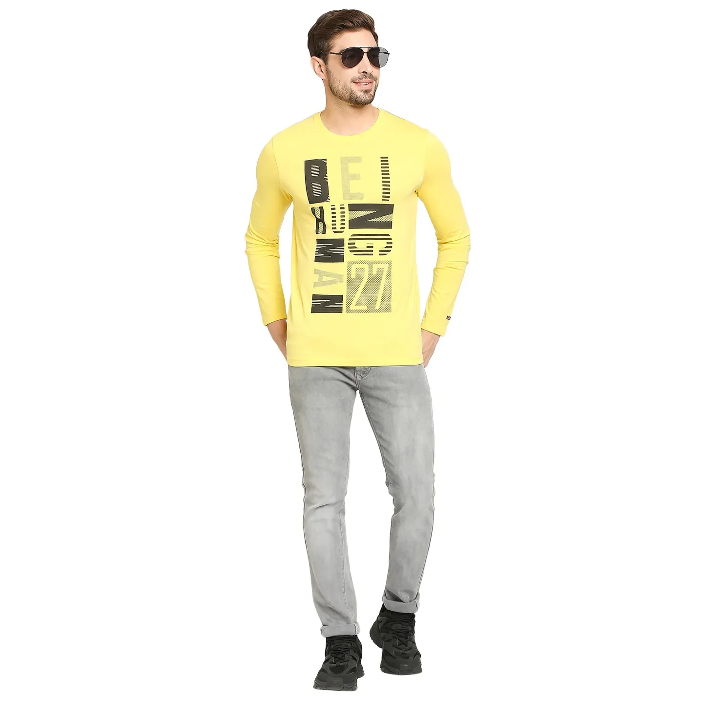 Yellow Regular Fit Men's Long Sleeves T-Shirt by Being Human Clothing - Image 6