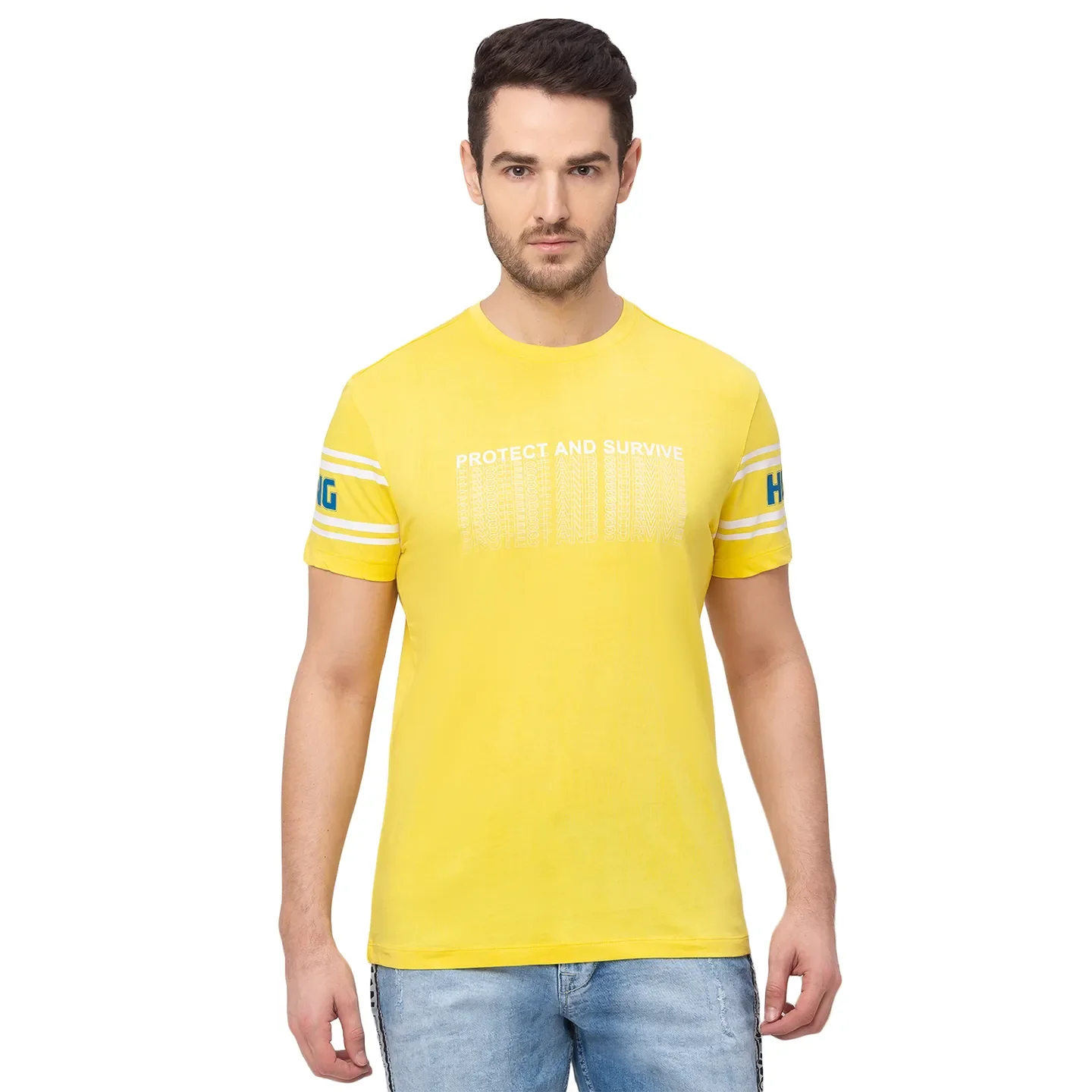 Yellow Regular Fit Men's Short Sleeves T-Shirt by Being Human Clothing