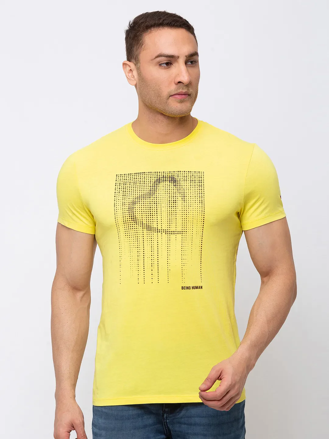 Yellow Regular Fit Men's Short Sleeves T-Shirt by Being Human Clothing - Image 2