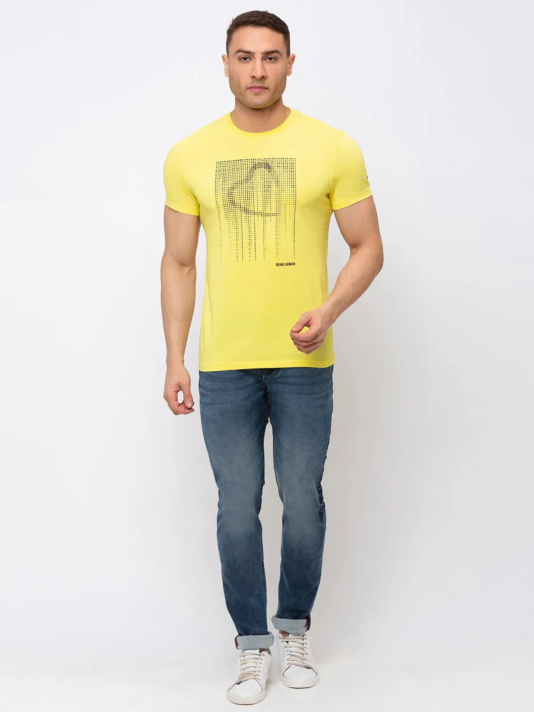 Yellow Regular Fit Men's Short Sleeves T-Shirt by Being Human Clothing - Image 3