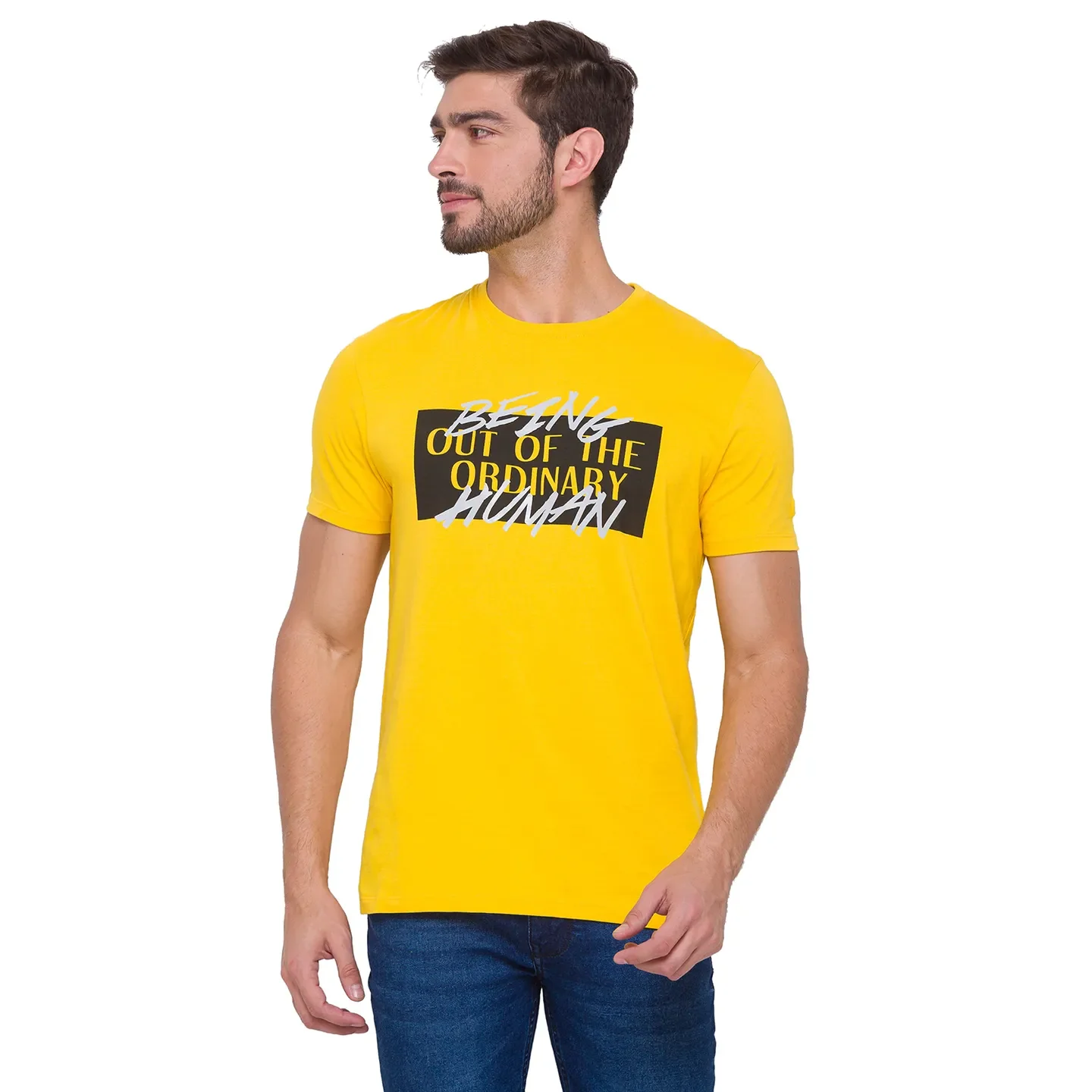 Yellow Regular Fit Round Neck Men's T-Shirt by Being Human Clothing