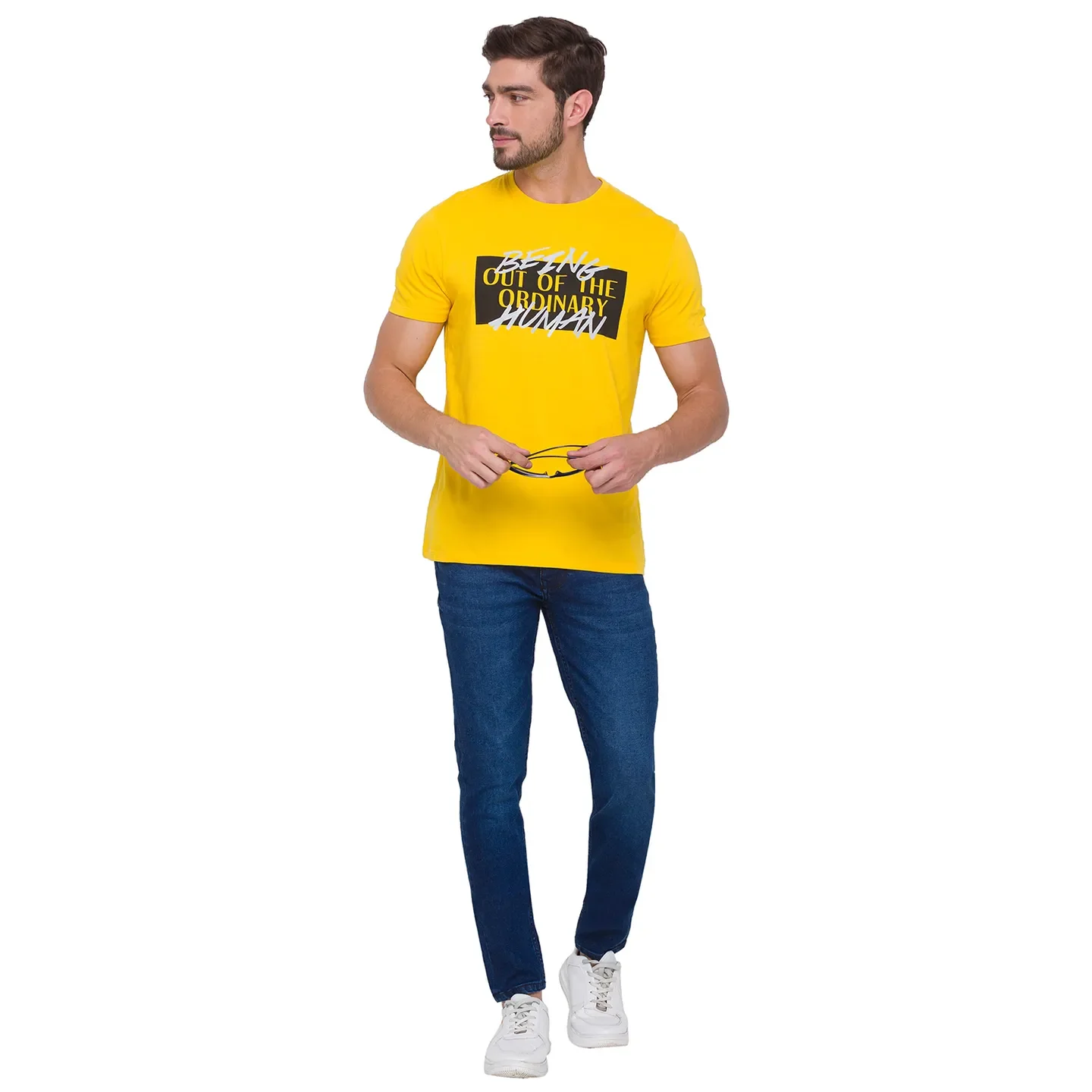 Yellow Regular Fit Round Neck Men's T-Shirt by Being Human Clothing - Image 5