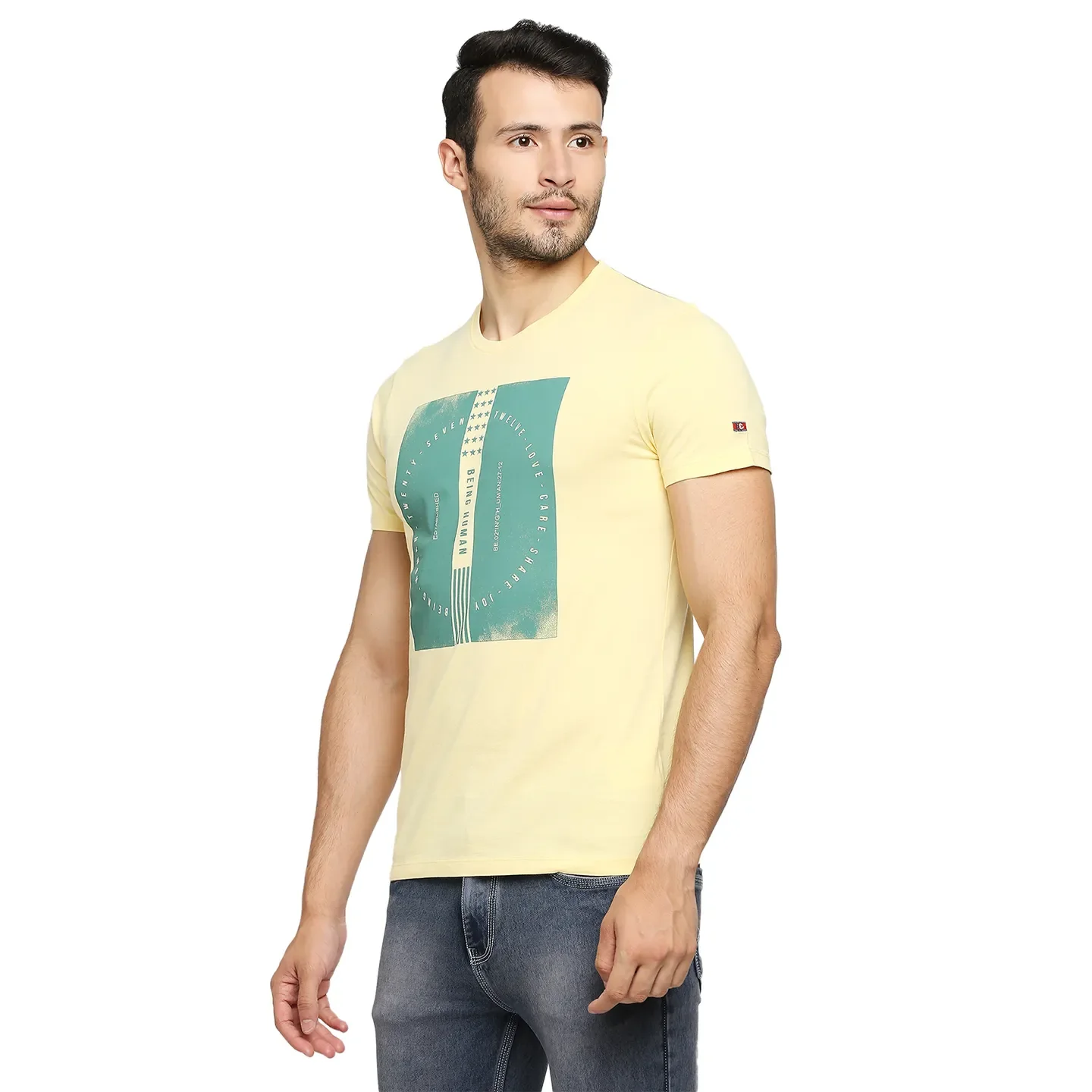 Yellow Regular Fit Men's Short Sleeves T-Shirt by Being Human Clothing - Image 2