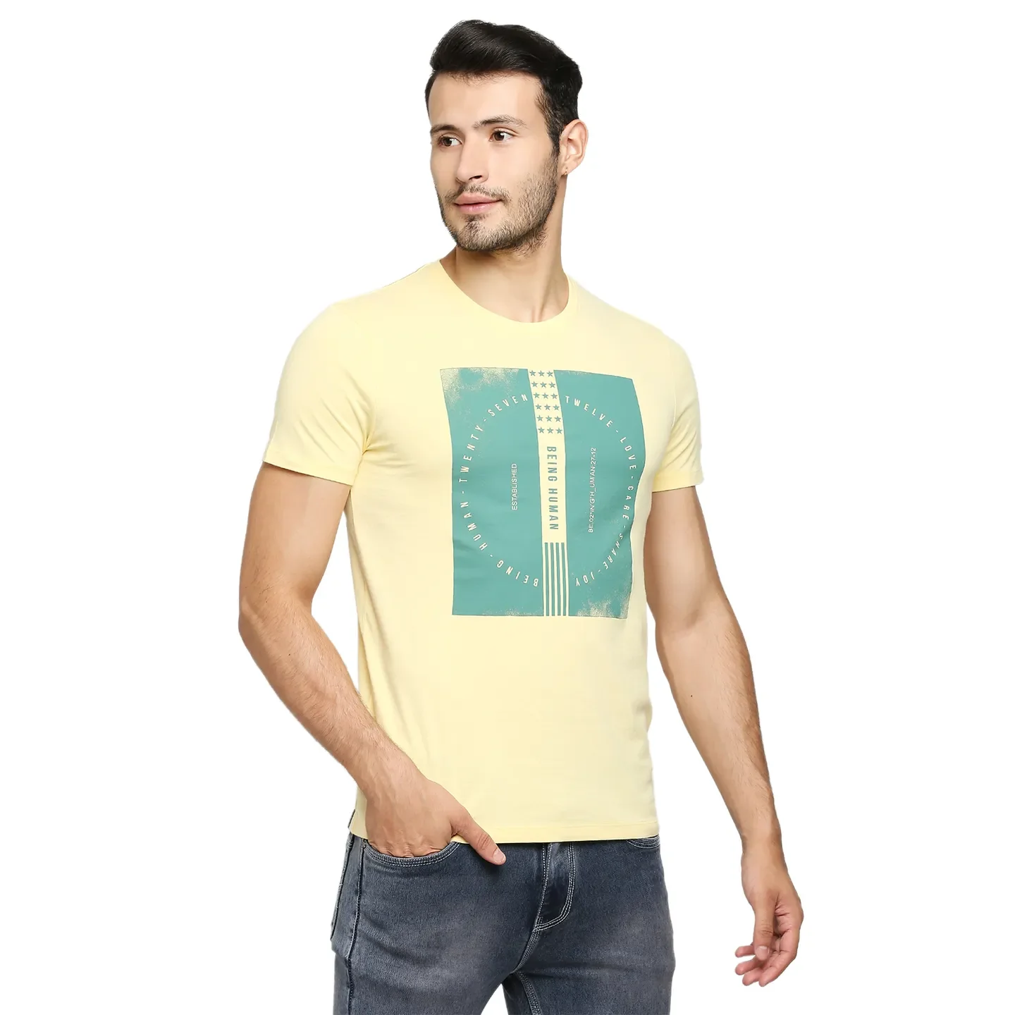 Yellow Regular Fit Men's Short Sleeves T-Shirt by Being Human Clothing - Image 3