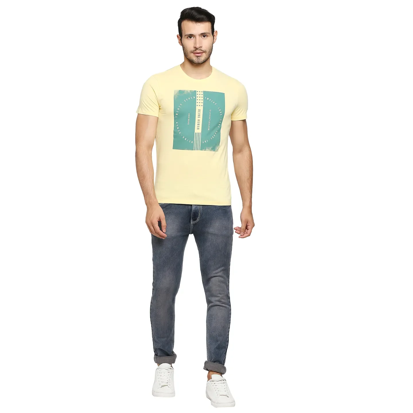 Yellow Regular Fit Men's Short Sleeves T-Shirt by Being Human Clothing - Image 6