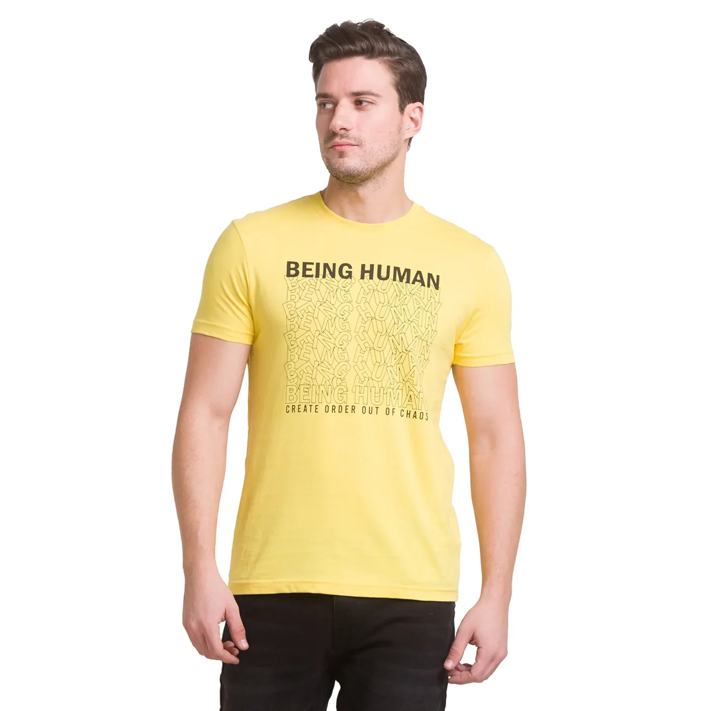 Yellow Regular Fit Men's Short Sleeves T-Shirt by Being Human Clothing