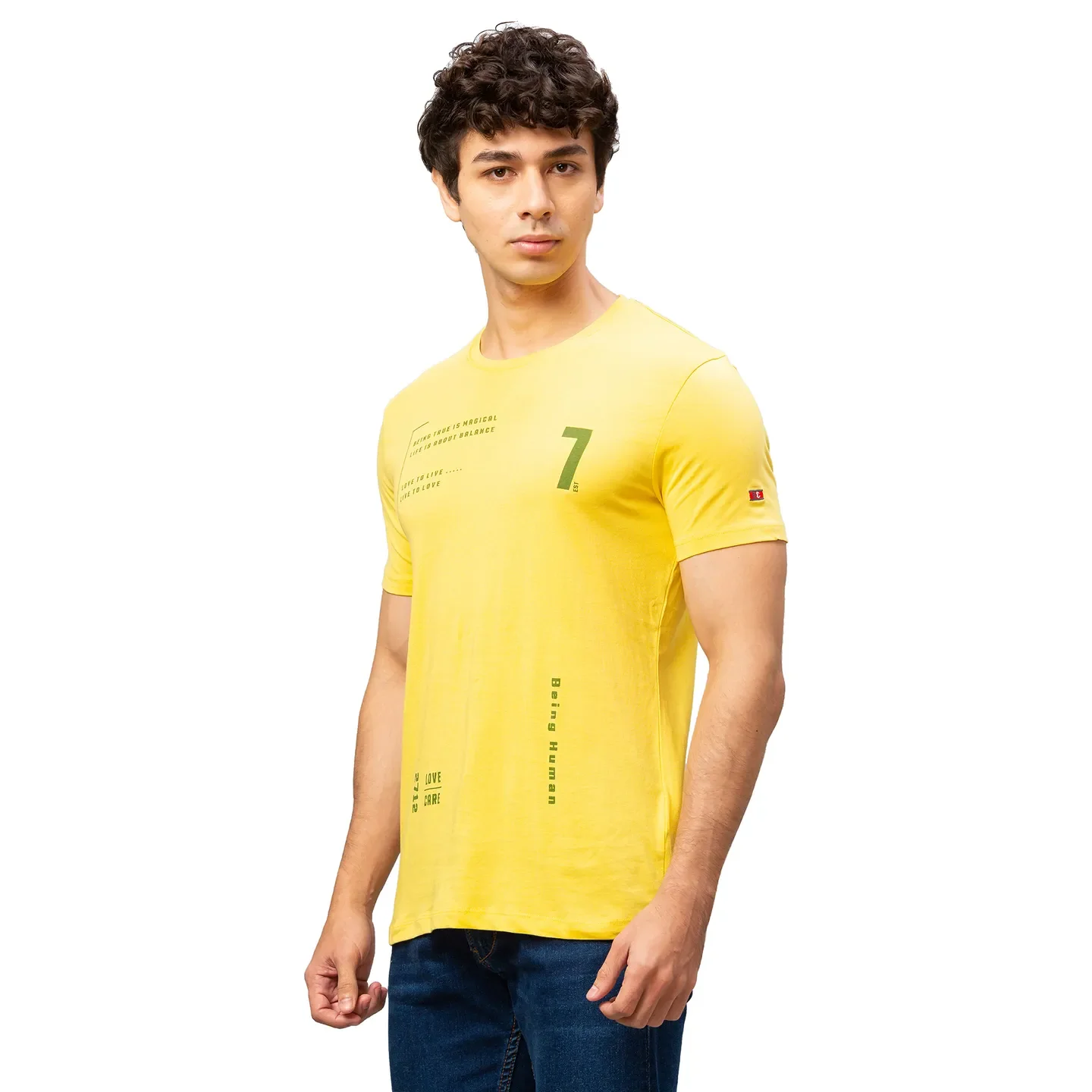 Yellow Regular Fit Men's Short Sleeves T-Shirt by Being Human Clothing - Image 2