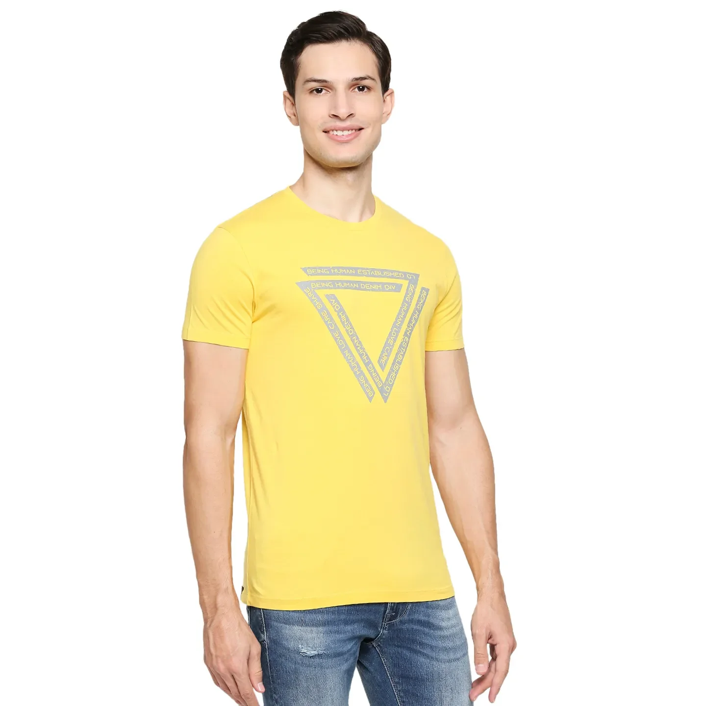 Yellow Regular Fit Men's Short Sleeves T-Shirt by Being Human Clothing - Image 3