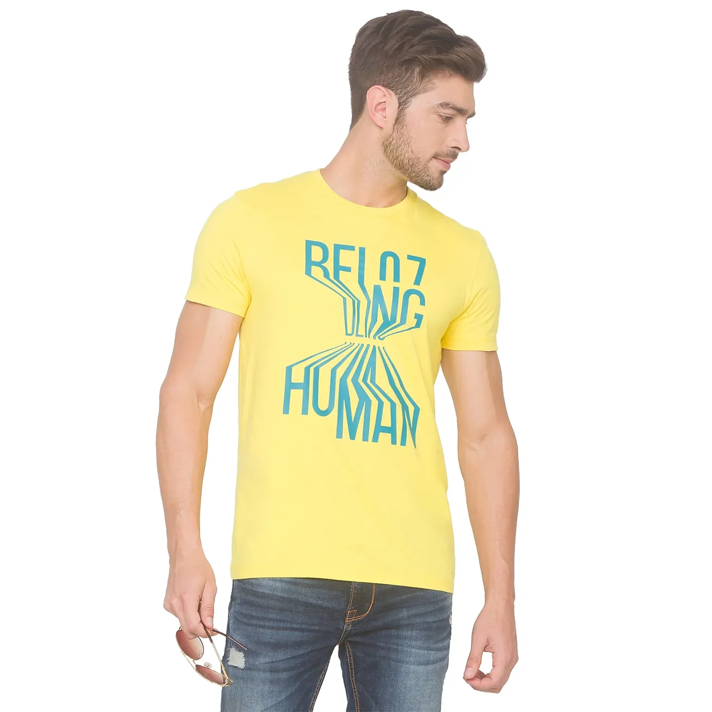 Yellow Regular Fit Men's Short Sleeves T-Shirt by Being Human Clothing - Image 2