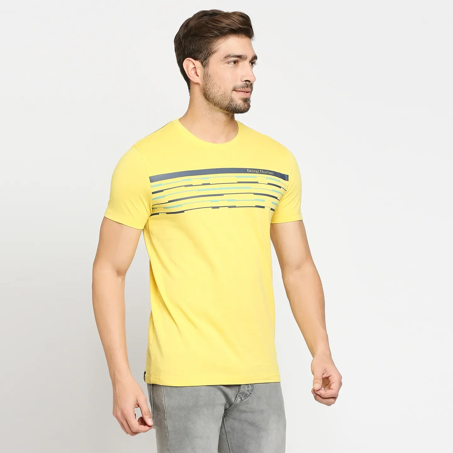 Yellow Regular Fit Men's Short Sleeves T-Shirt by Being Human Clothing - Image 3