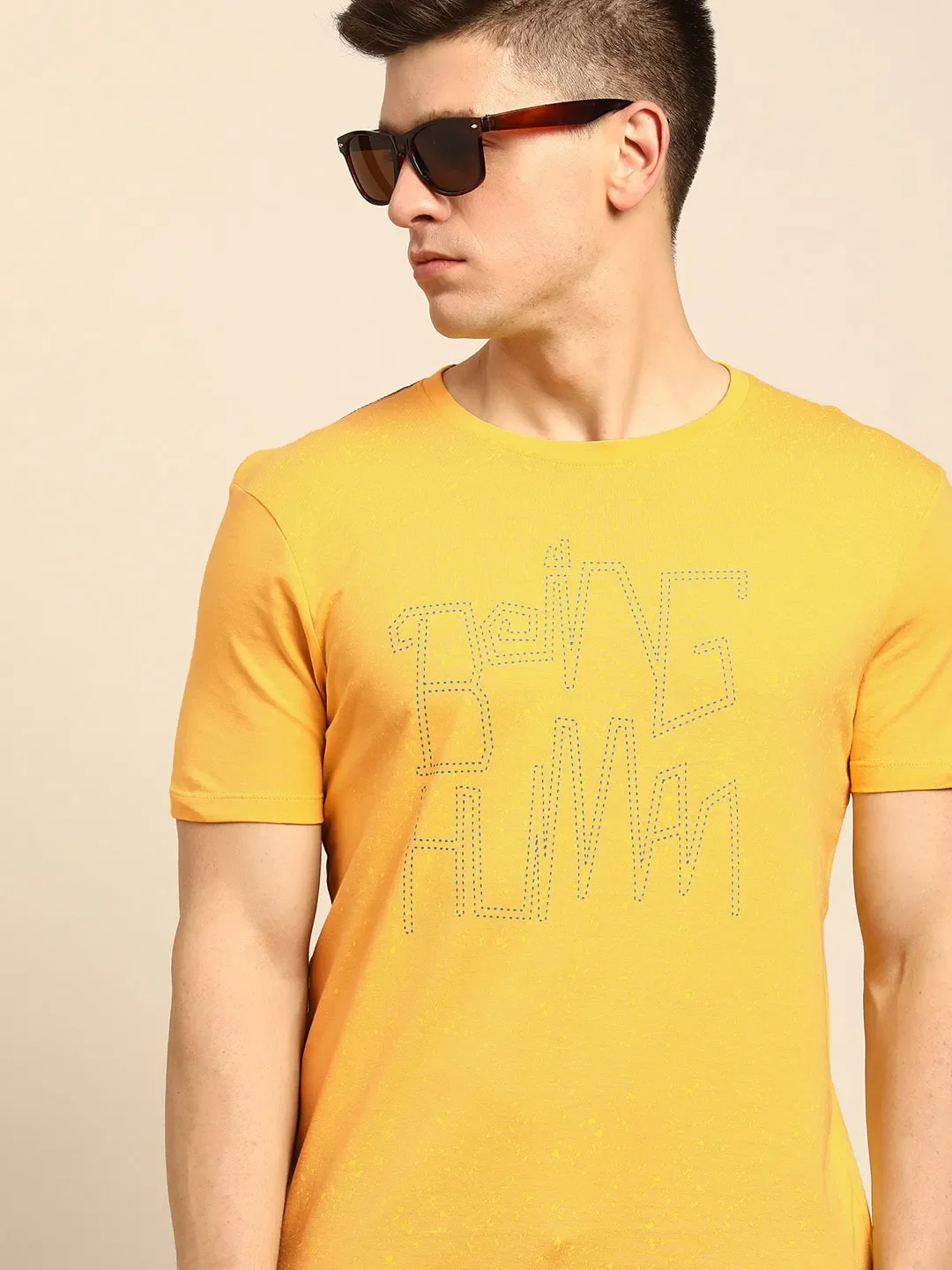 Yellow Regular Fit Men's Short Sleeves T-Shirt by Being Human Clothing