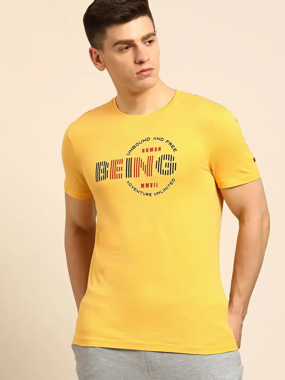 Yellow Regular Fit Men's Short Sleeves T-Shirt by Being Human Clothing