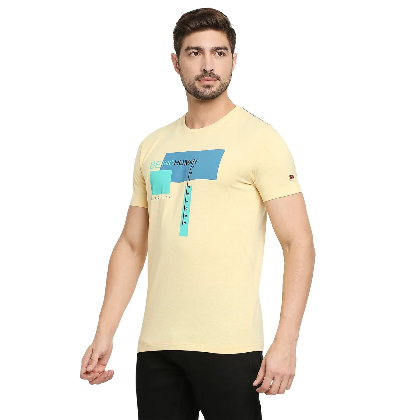 Yellow Regular Fit Men's Short Sleeves T-Shirt by Being Human Clothing - Image 2