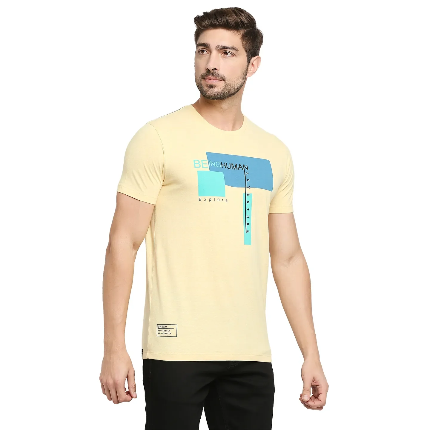 Yellow Regular Fit Men's Short Sleeves T-Shirt by Being Human Clothing - Image 3