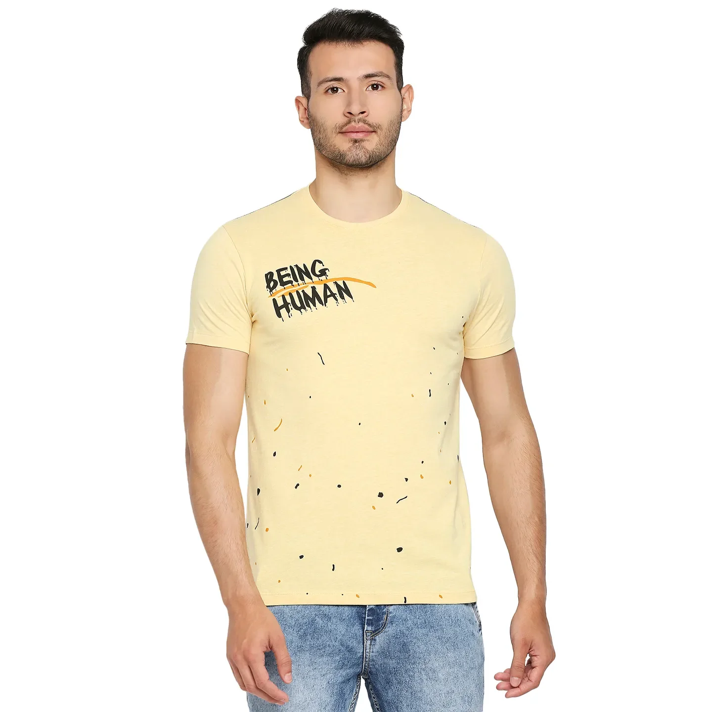 Yellow Regular Fit Men's Short Sleeves T-Shirt by Being Human Clothing